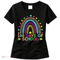 100 Days Of School Teacher Rainbow 100th Day Leopard Student Women's T-Shirt thumb 0