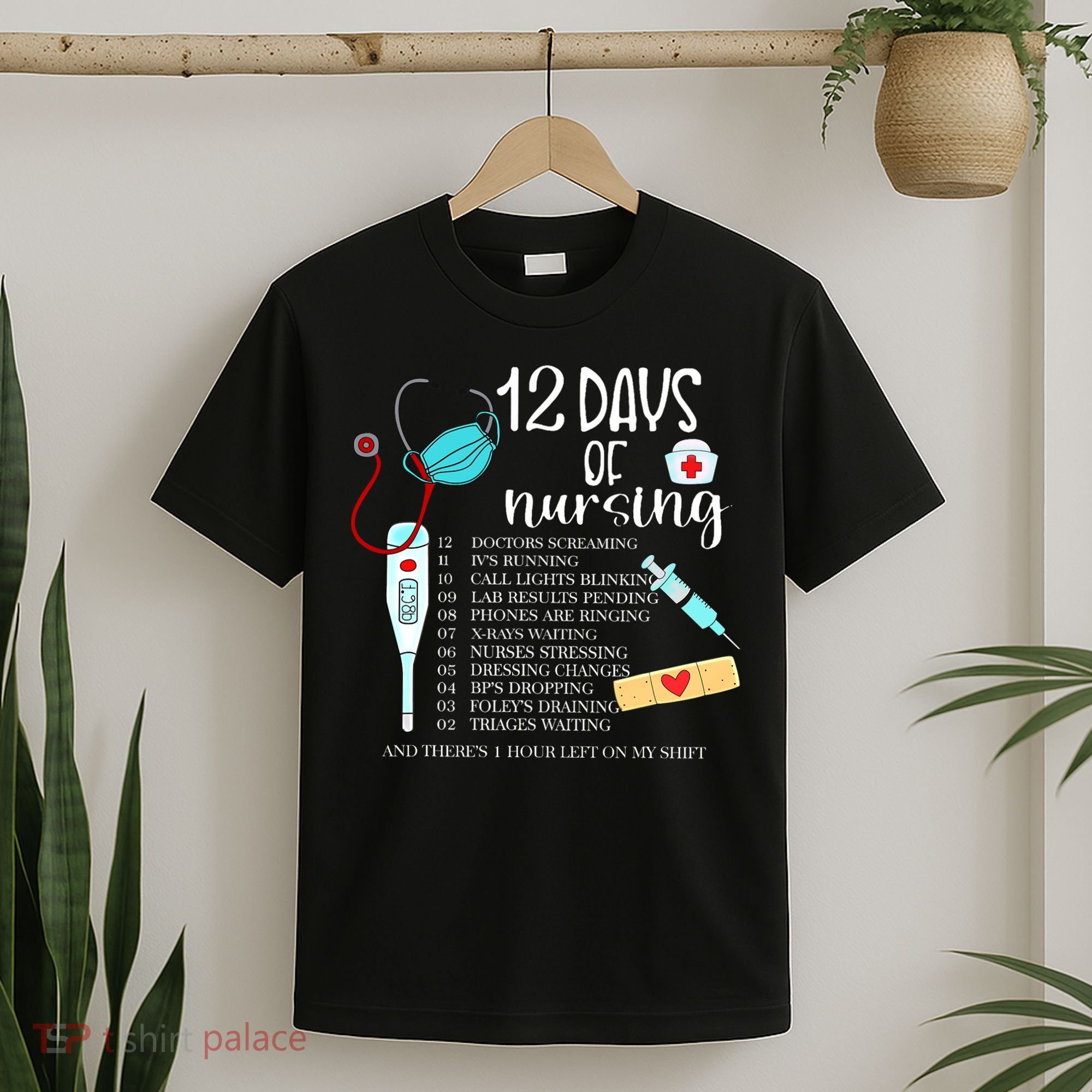 12 Days Of Nursing Funny Nurse Christmas Cute Xmas T-Shirt