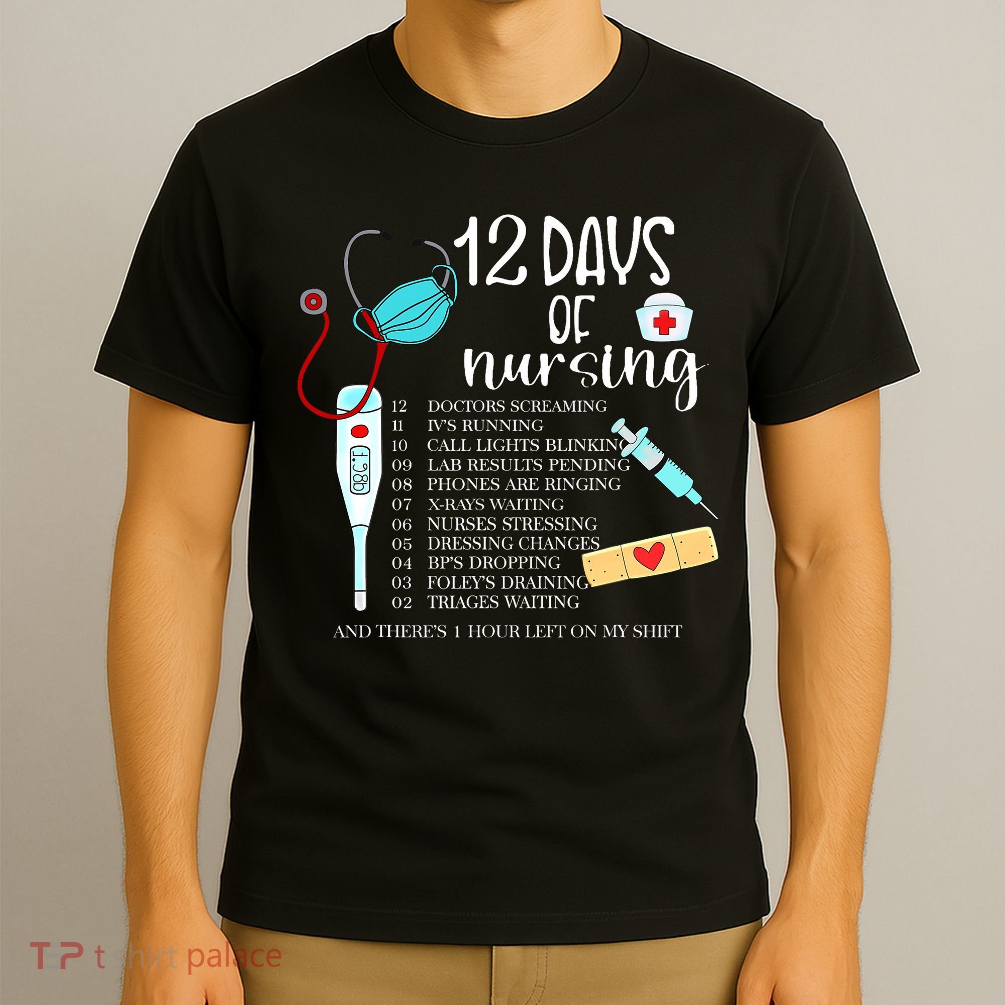 12 Days Of Nursing Funny Nurse Christmas Cute Xmas T-Shirt