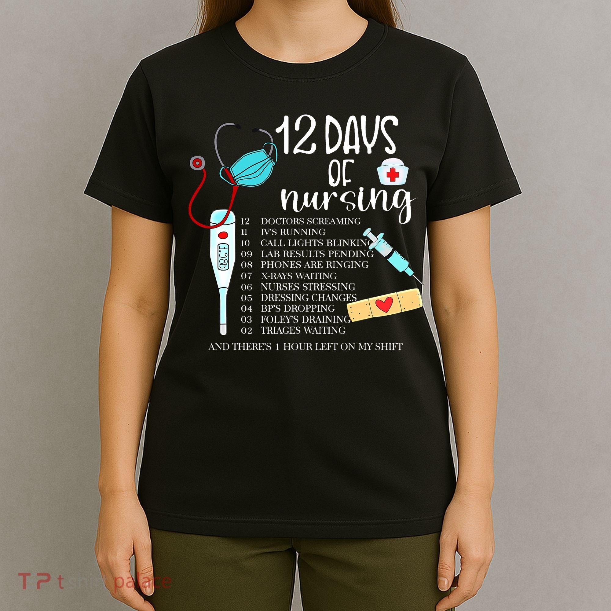 12 Days Of Nursing Funny Nurse Christmas Cute Xmas T-Shirt