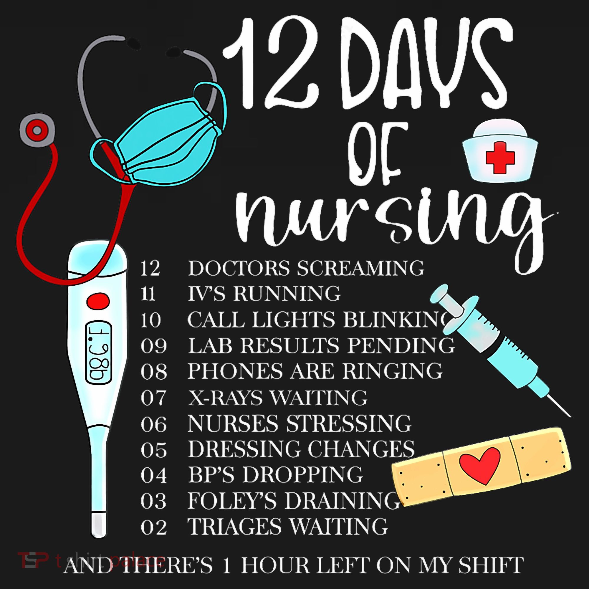 12 Days Of Nursing Funny Nurse Christmas Cute Xmas T-Shirt