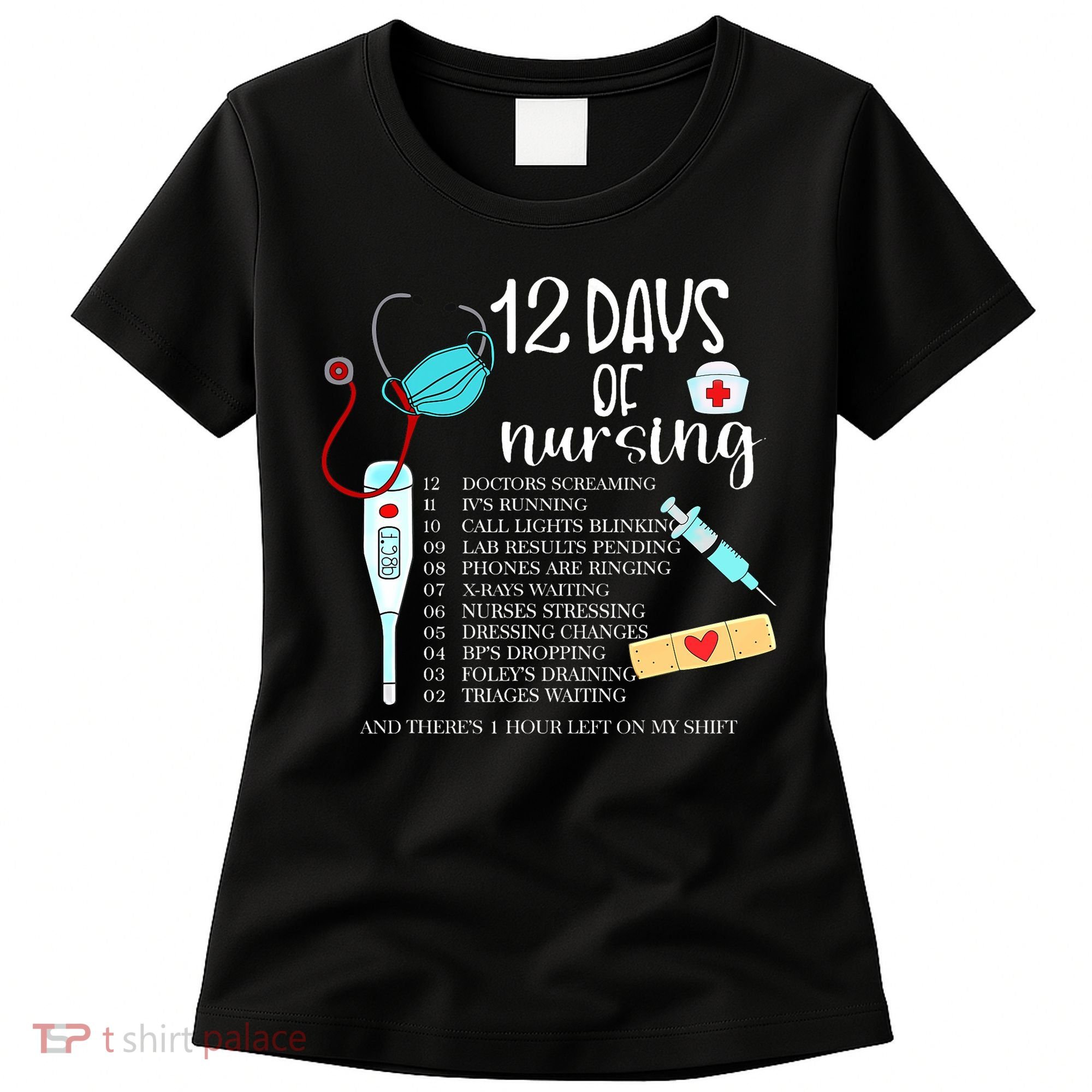 12 Days Of Nursing Funny Nurse Christmas Cute Xmas Women's T-Shirt