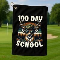 100 Days Of School Deer Hunting Deer Camo Hipster Fun Golf Towel thumb 1