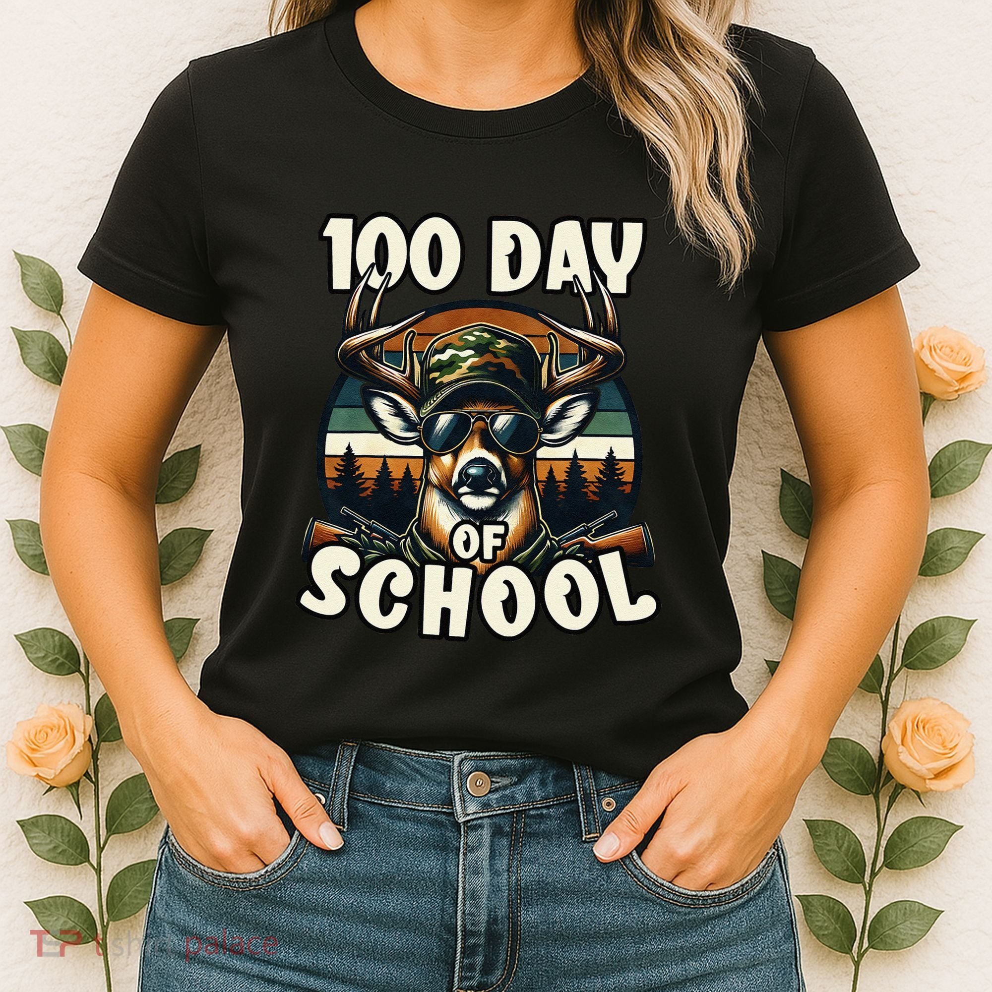 100 Days Of School Deer Hunting Deer Camo Hipster Fun Women's T-Shirt