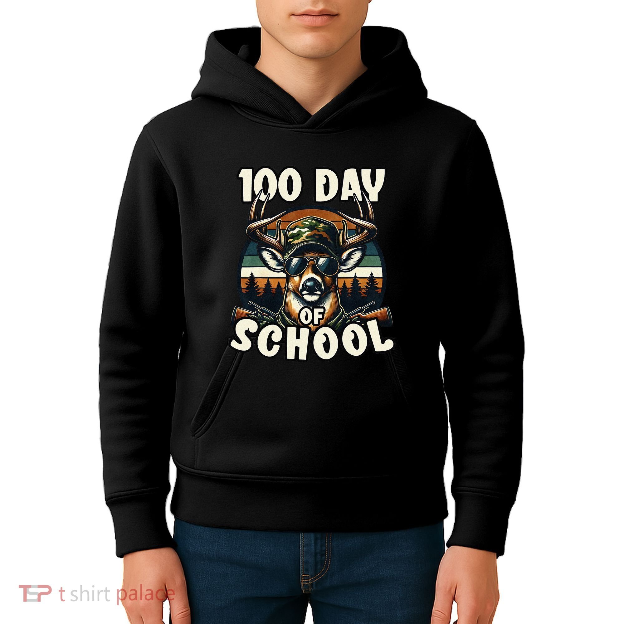100 Days Of School Deer Hunting Deer Camo Hipster Fun Kids Hoodie