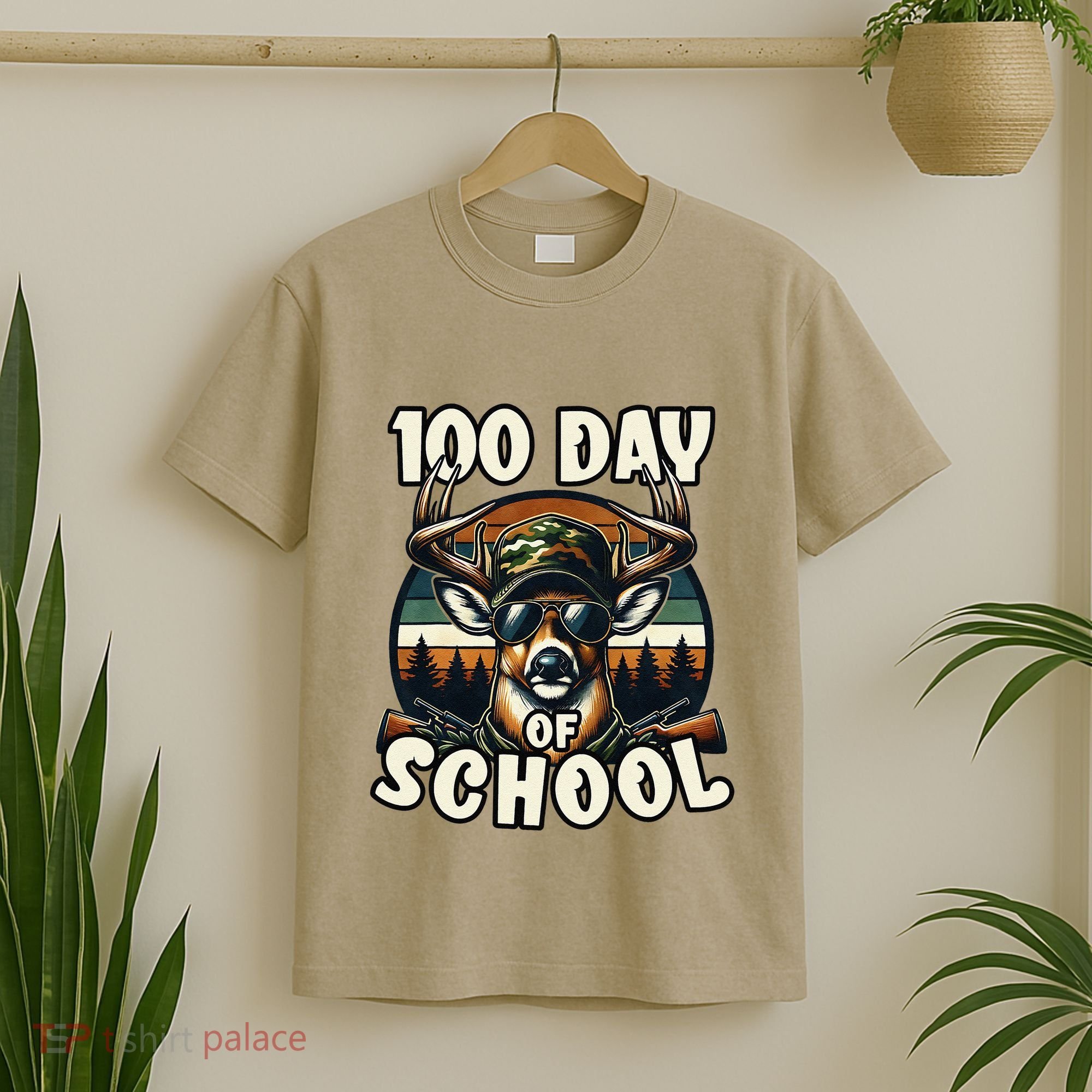 100 Days Of School Deer Hunting Deer Camo Hipster Fun T-Shirt