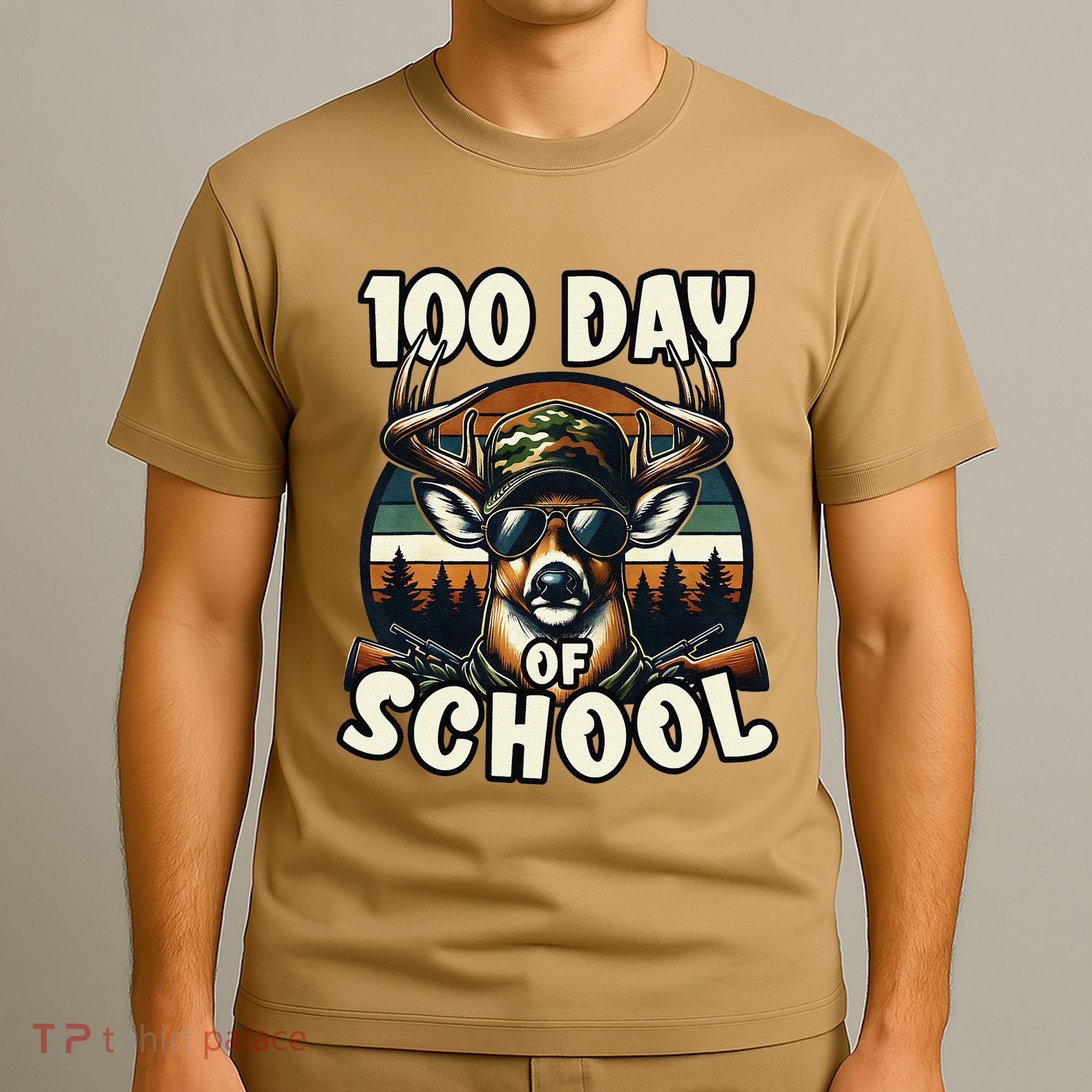 100 Days Of School Deer Hunting Deer Camo Hipster Fun T-Shirt