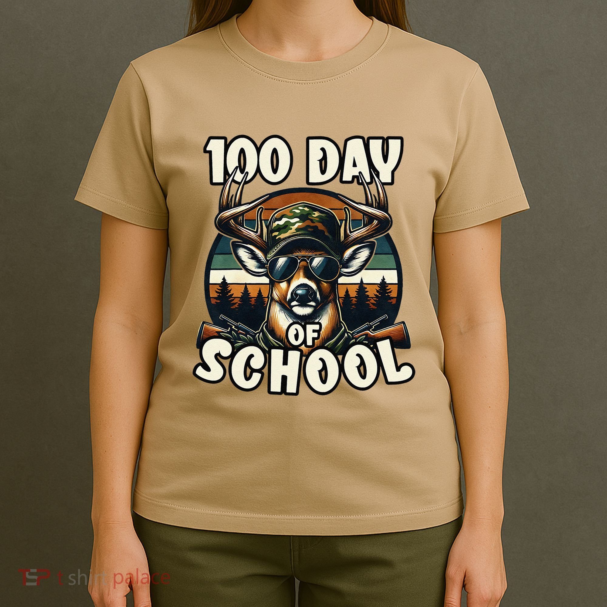 100 Days Of School Deer Hunting Deer Camo Hipster Fun T-Shirt