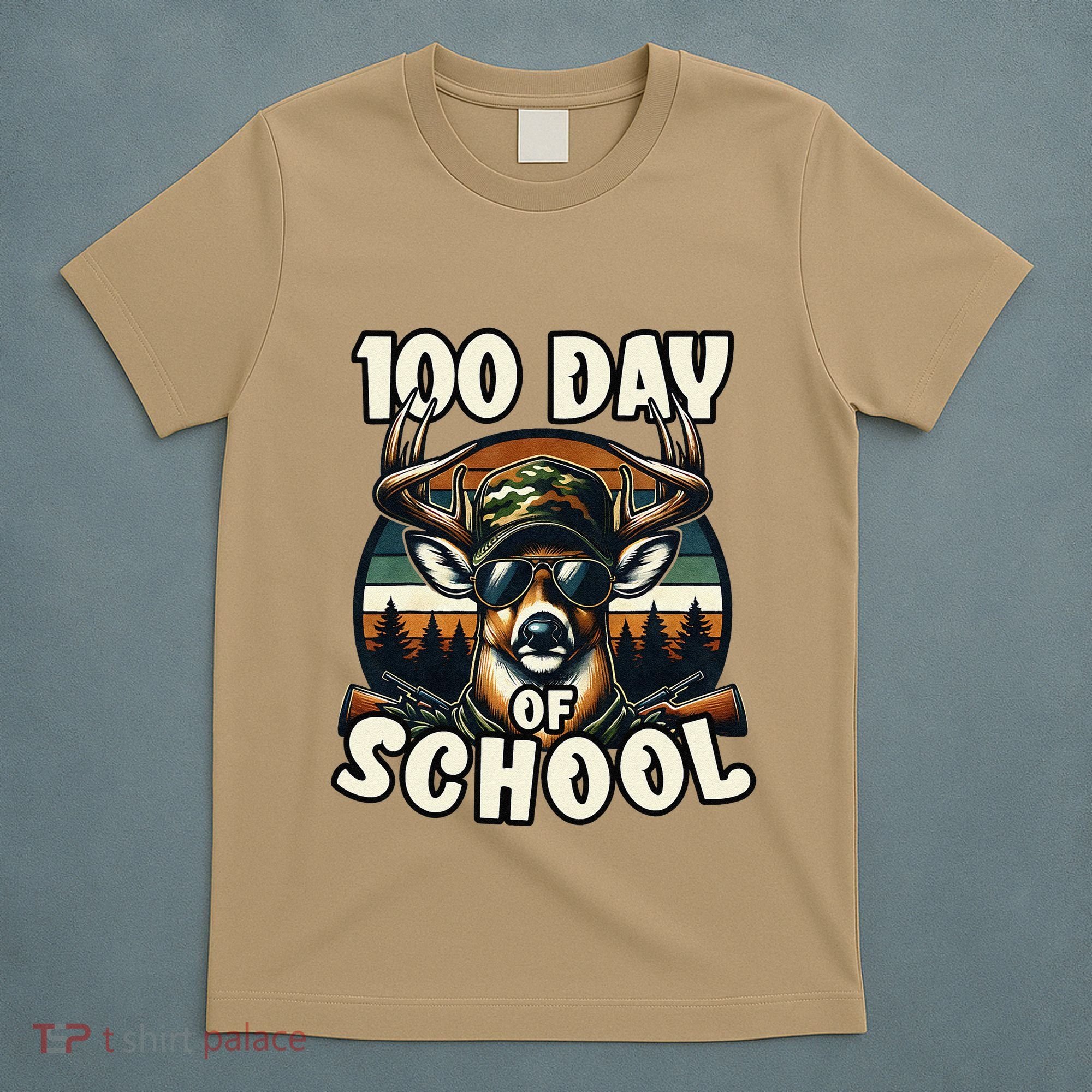 100 Days Of School Deer Hunting Deer Camo Hipster Fun T-Shirt