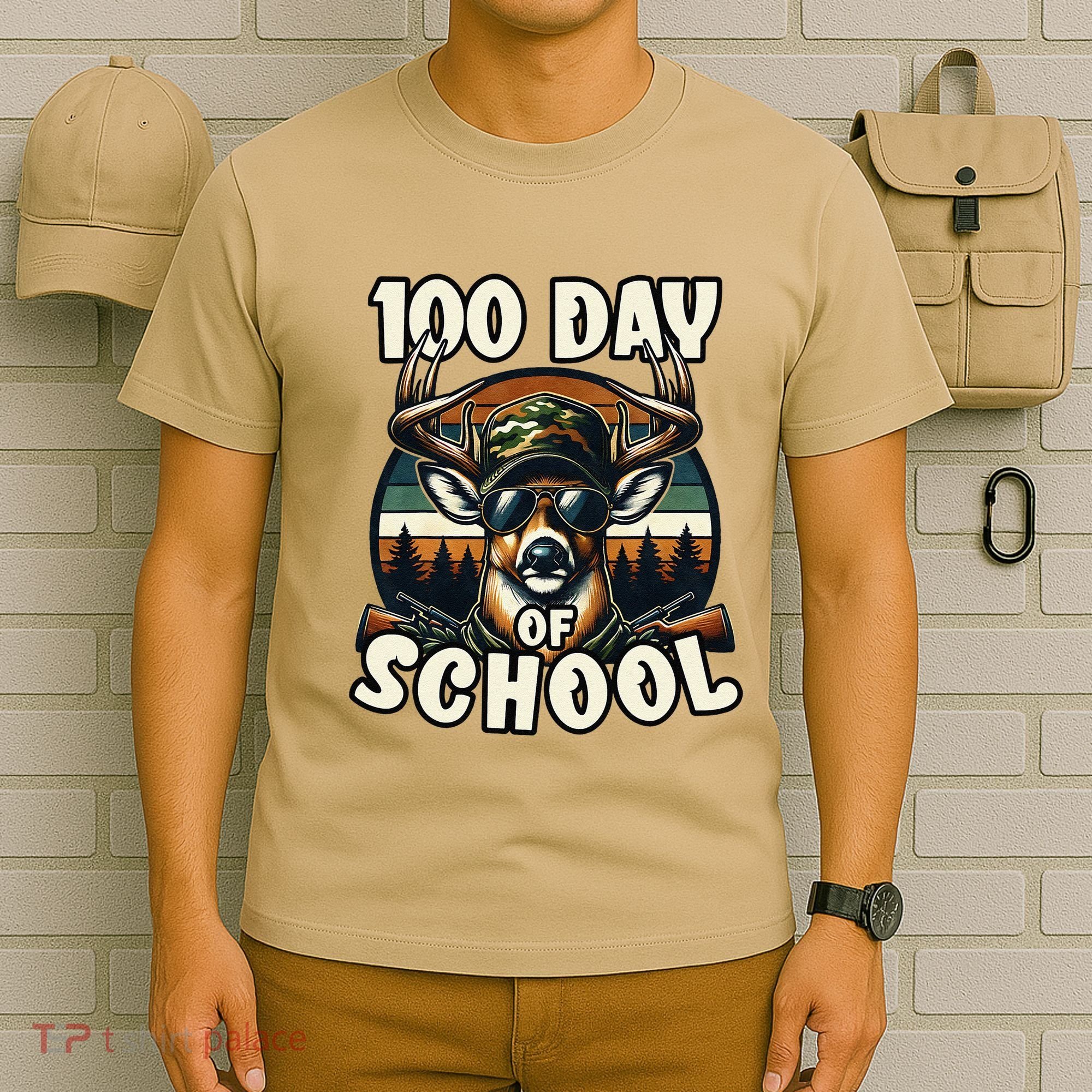 100 Days Of School Deer Hunting Deer Camo Hipster Fun T-Shirt
