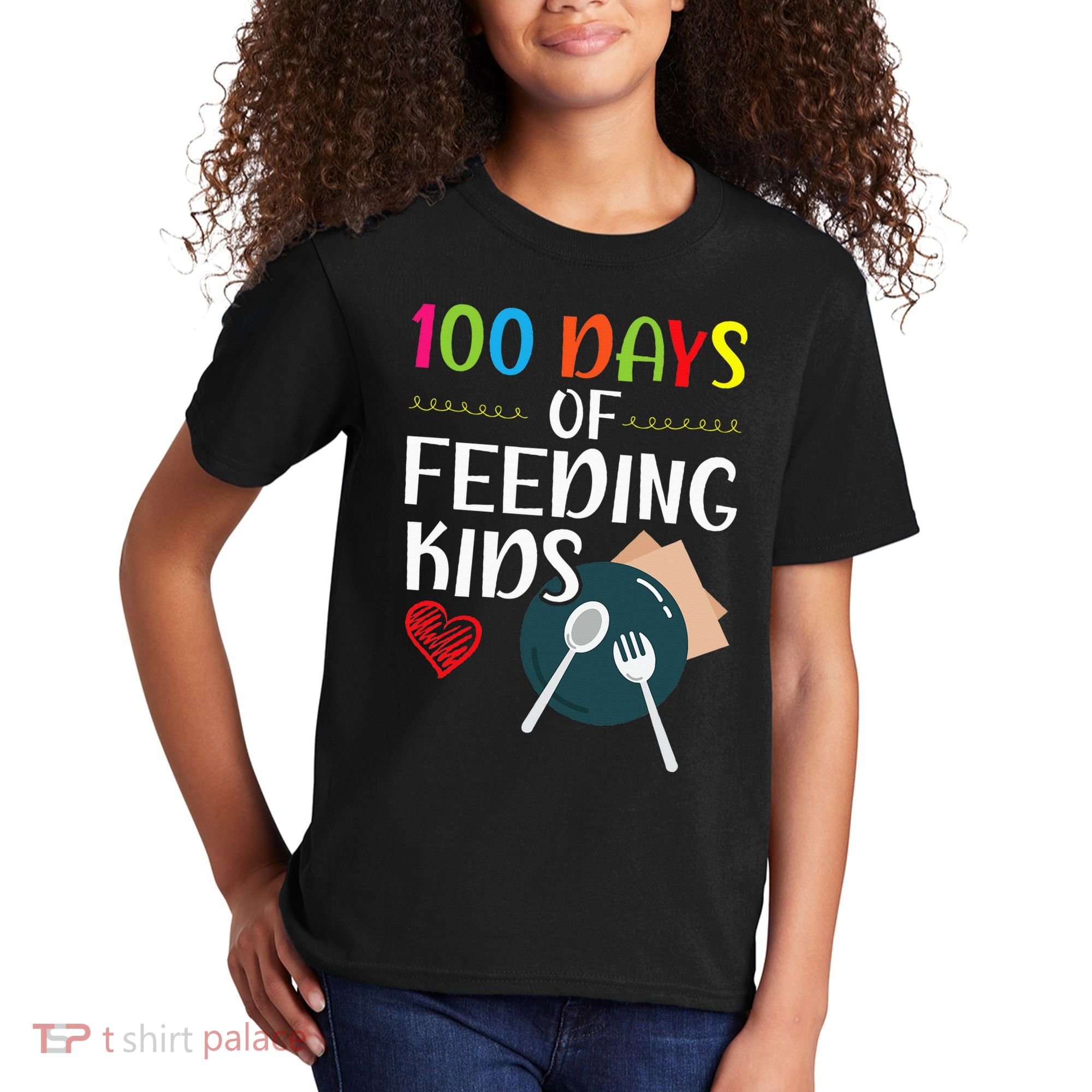 100 Days Of Feeding  Lunch Lady School Canteen Kids T-Shirt