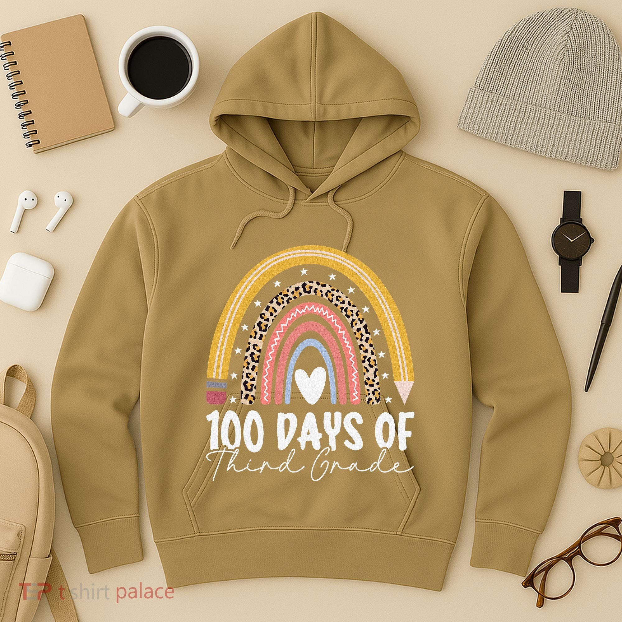 100th Day Of Third Grade 100 Days Of 3rd Grade Cool Rainbow Hoodie