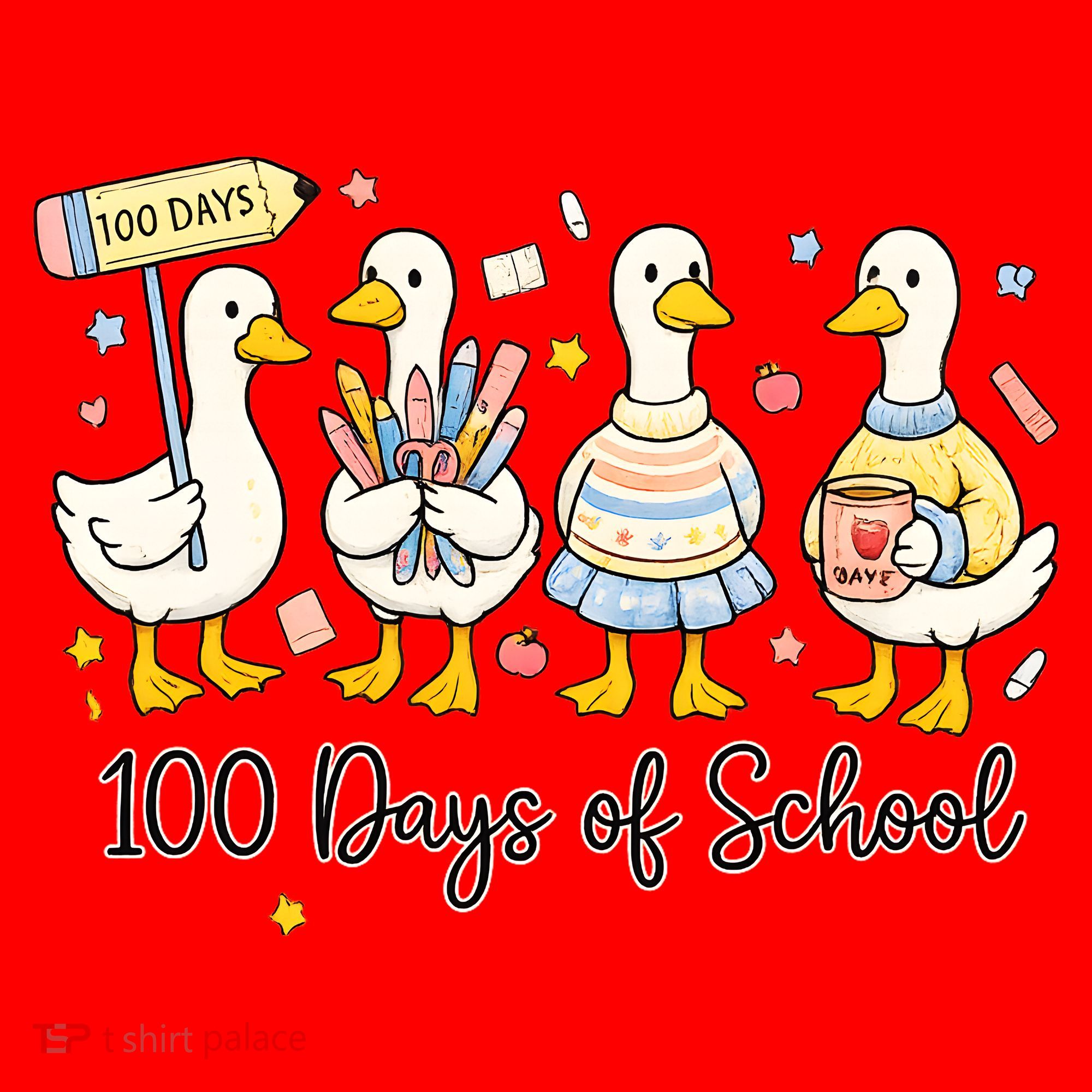 100 Days Of School Ducks Cute Goose Teacher 100th Day Santa Hat