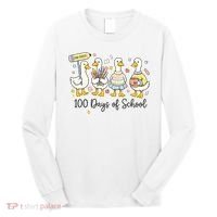100 Days Of School Ducks Cute Goose Teacher 100th Day Long Sleeve Shirt thumb 0