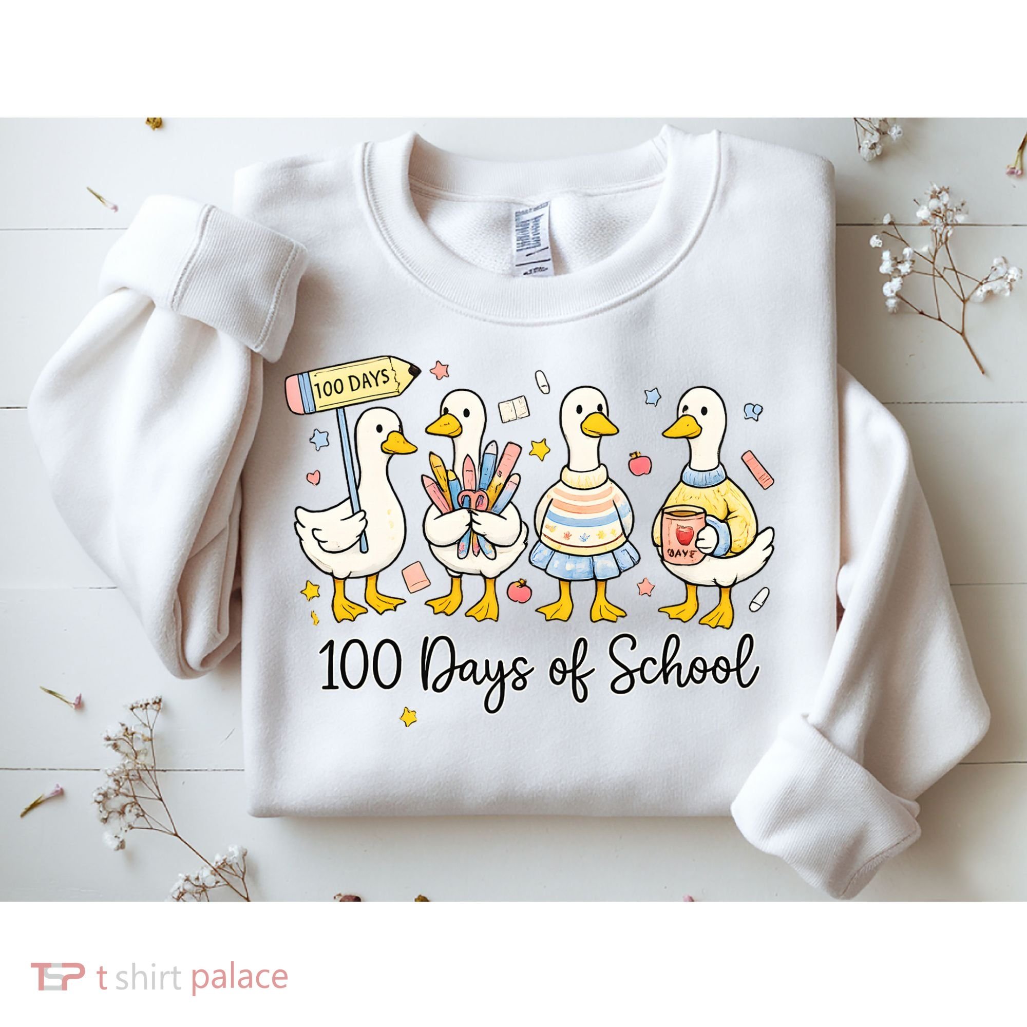 100 Days Of School Ducks Cute Goose Teacher 100th Day Sweatshirt