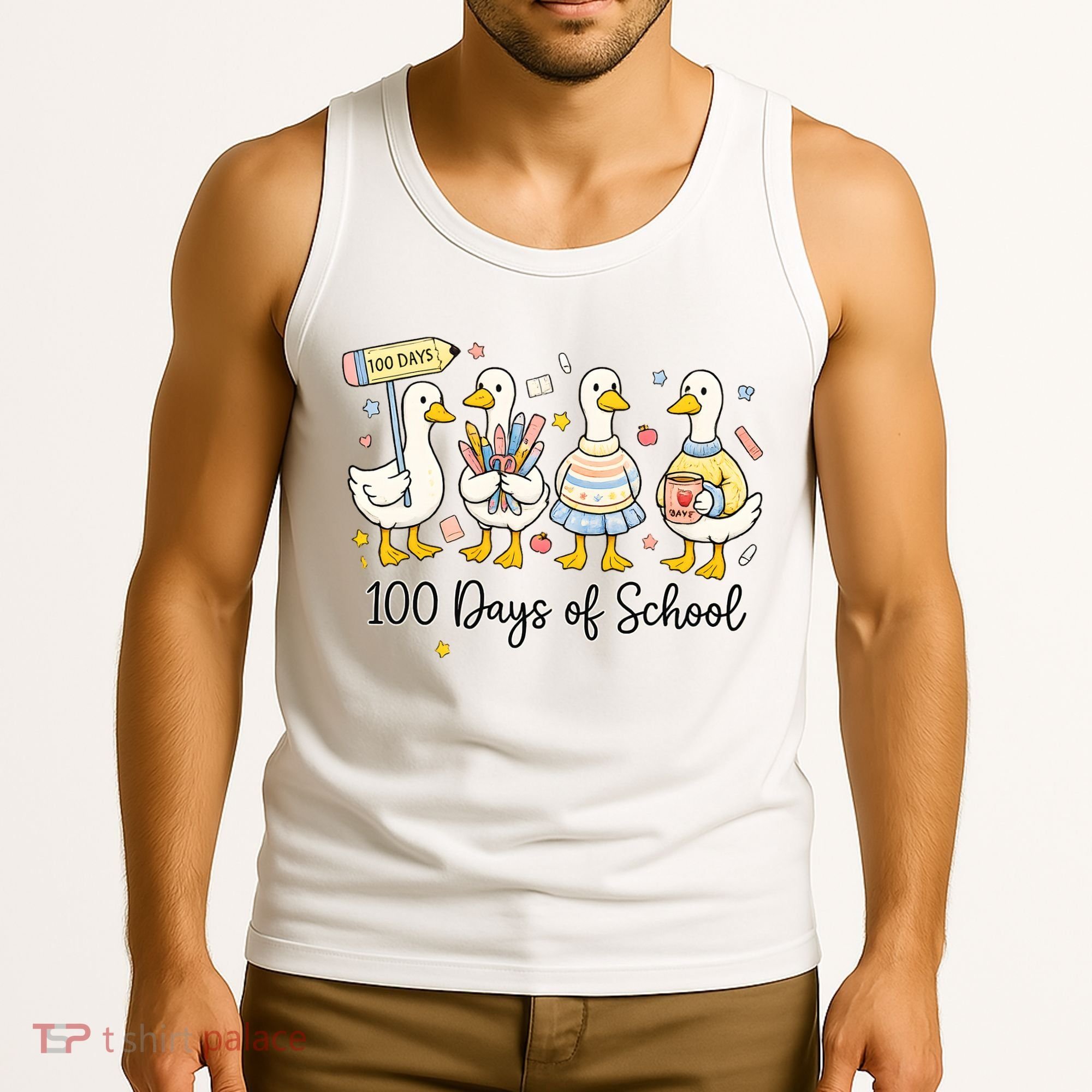 100 Days Of School Ducks Cute Goose Teacher 100th Day Tank Top