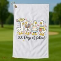 100 Days Of School Ducks Cute Goose Teacher 100th Day Golf Towel thumb 1
