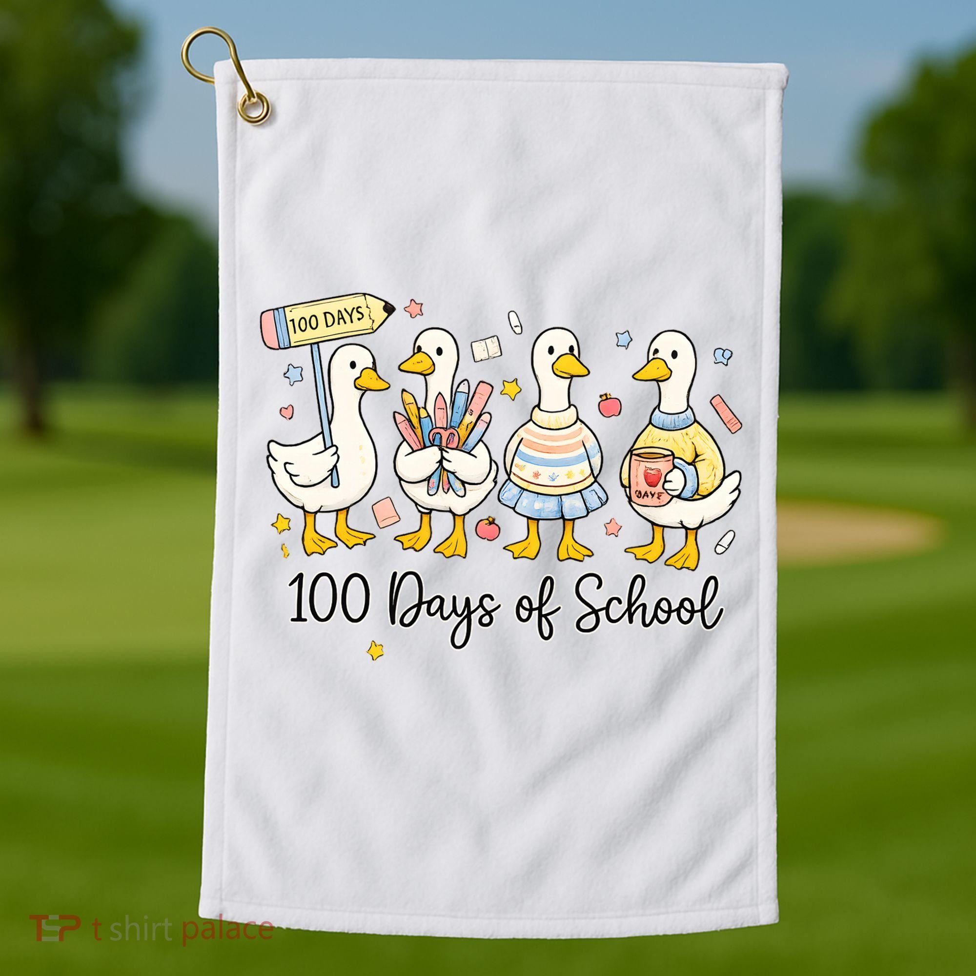100 Days Of School Ducks Cute Goose Teacher 100th Day Golf Towel