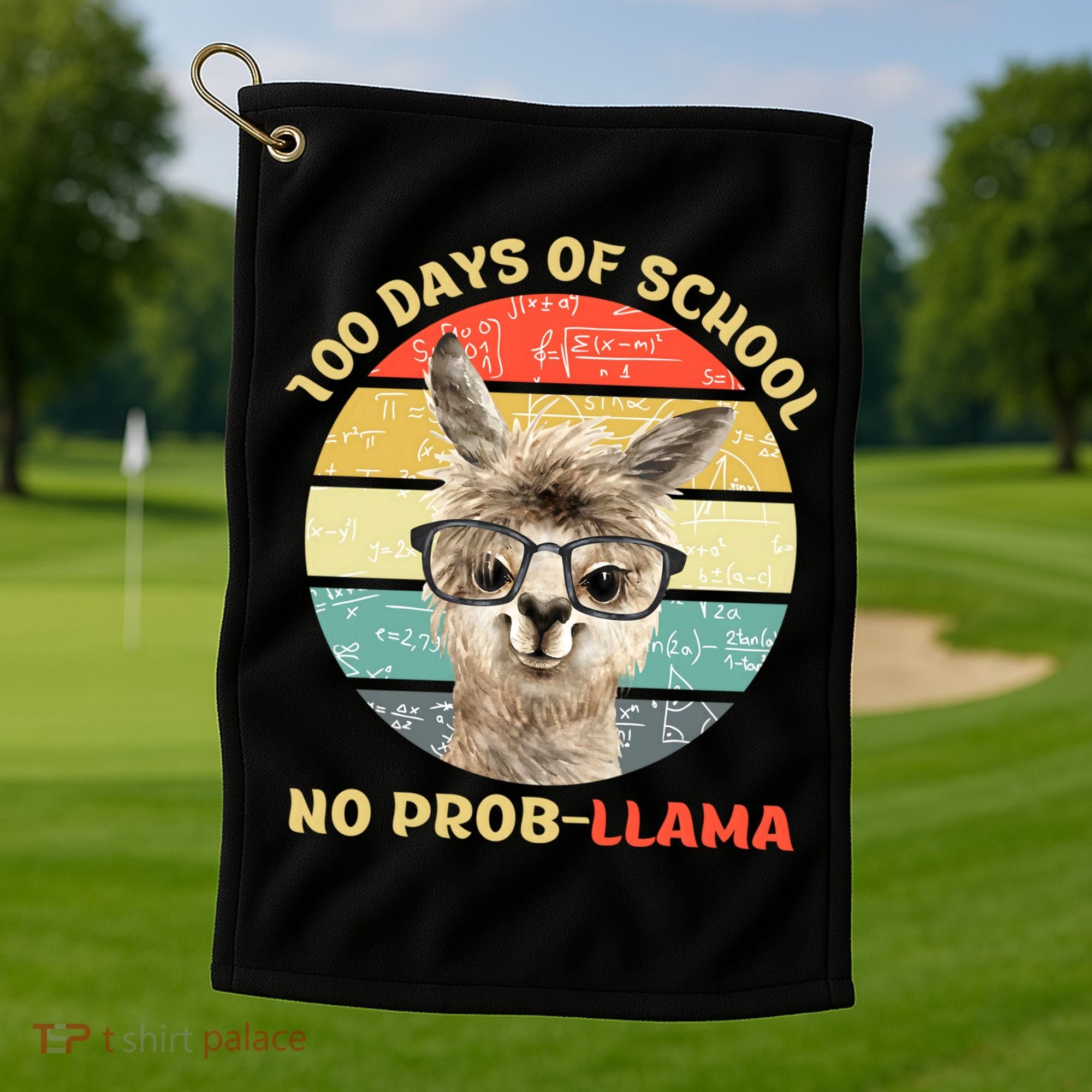 100 Day Of School No Probllama Llama Alpaca Math Nerd Cool Gift Golf Towel