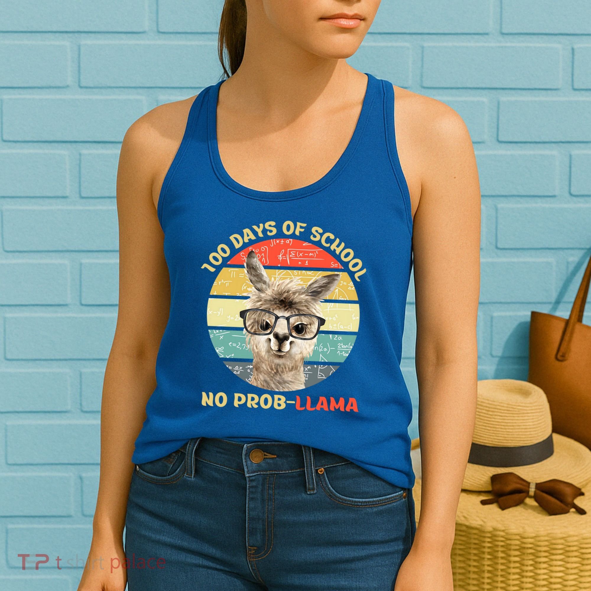 100 Day Of School No Probllama Llama Alpaca Math Nerd Cool Gift Women's Tank Top