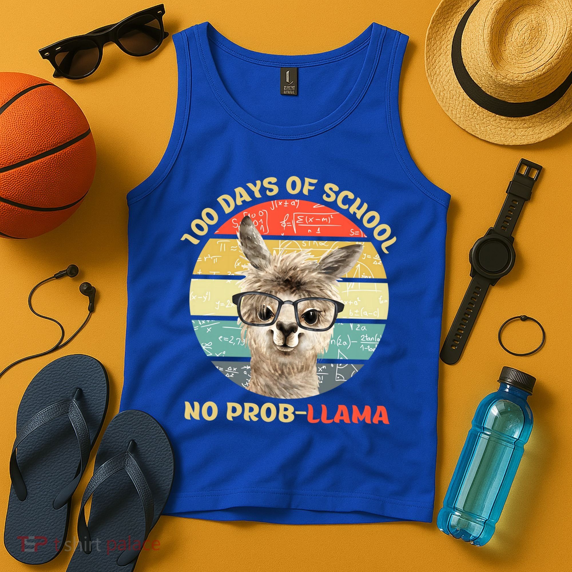 100 Day Of School No Probllama Llama Alpaca Math Nerd Cool Gift Tank Top