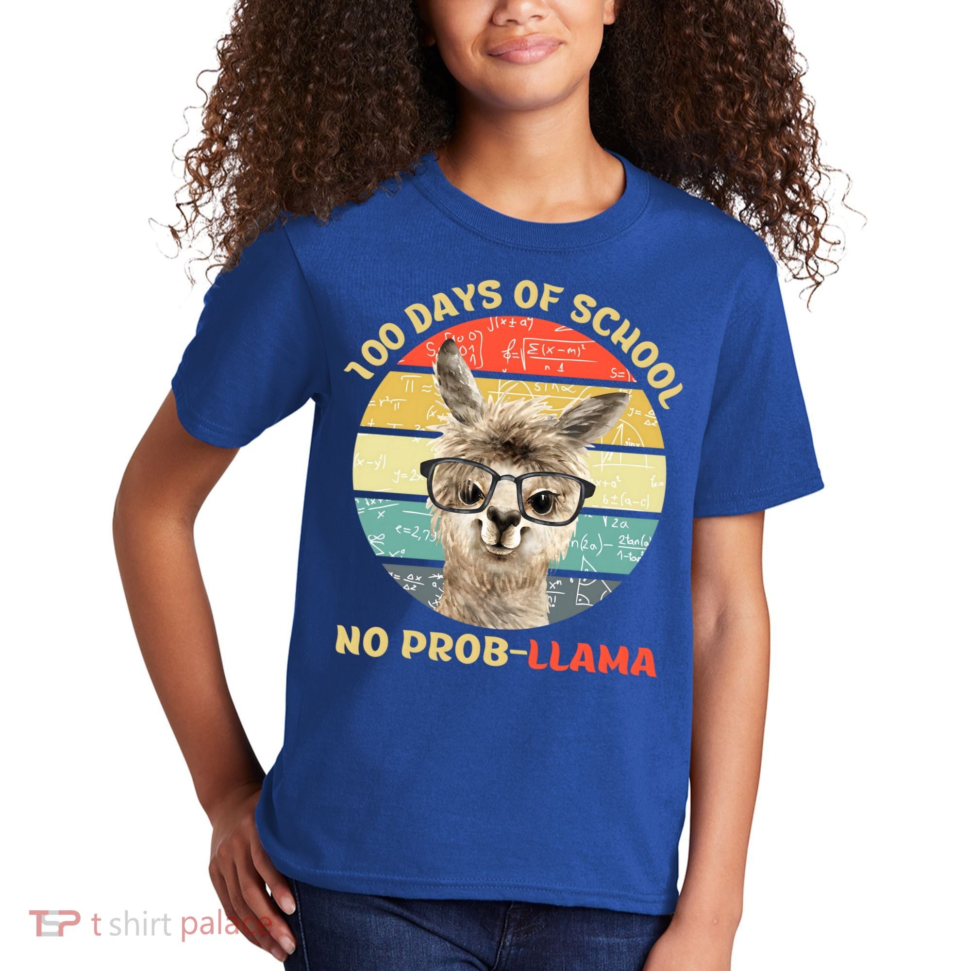 100 Day Of School No Probllama Llama Alpaca Math Nerd Cool Gift Kids T-Shirt