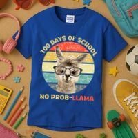 100 Day Of School No Probllama Llama Alpaca Math Nerd Cool Gift Kids T-Shirt thumb 3
