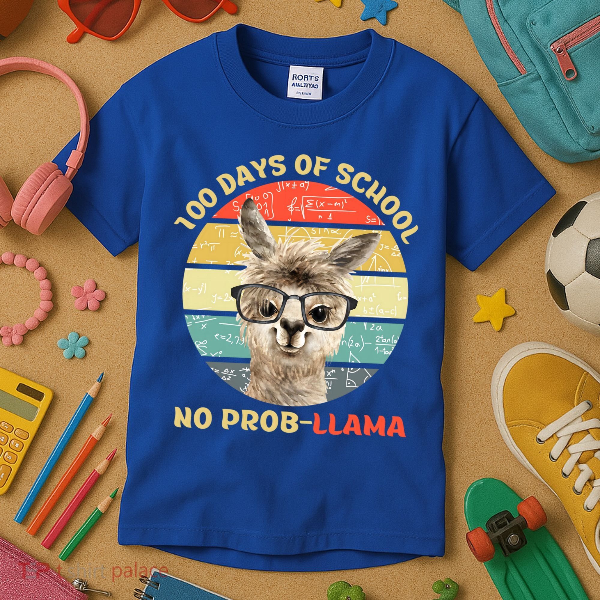100 Day Of School No Probllama Llama Alpaca Math Nerd Cool Gift Kids T-Shirt