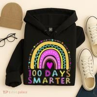 100th Day Of School Teacher rainbow 100 Days Smarter Hoodie thumb 4