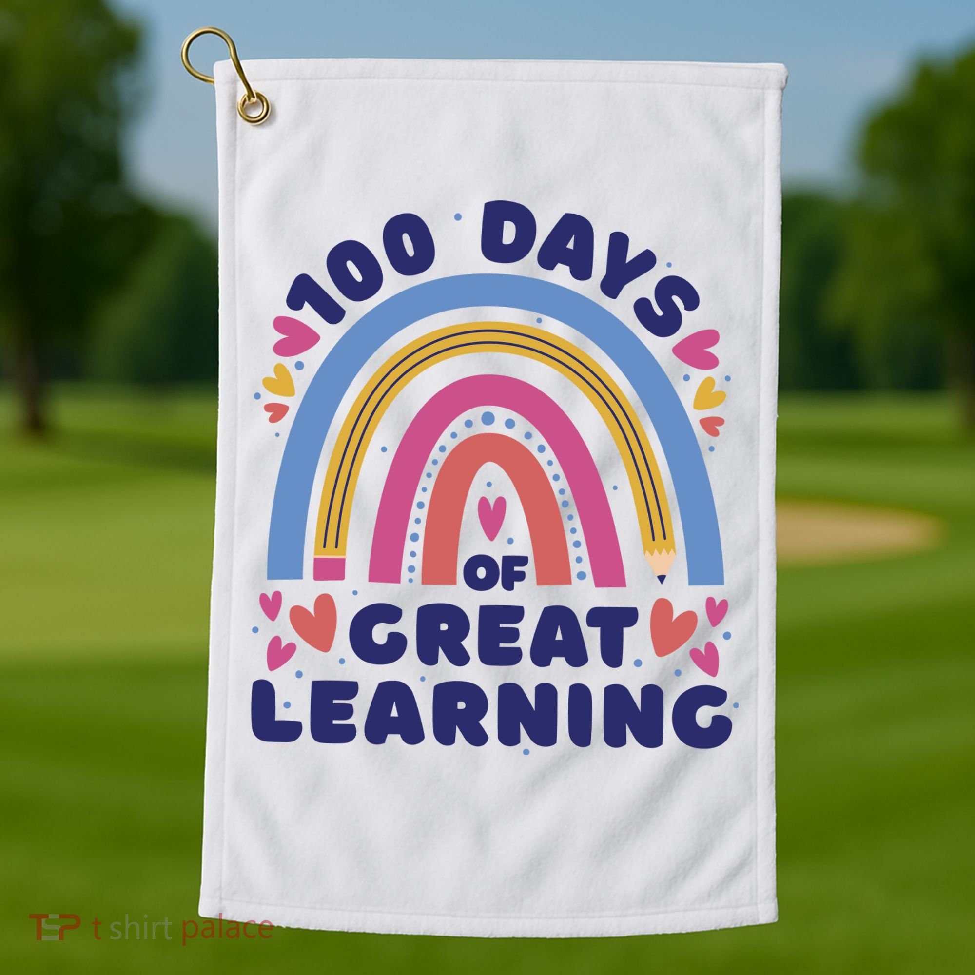 100 Days Of Great Learning School Rainbow Golf Towel