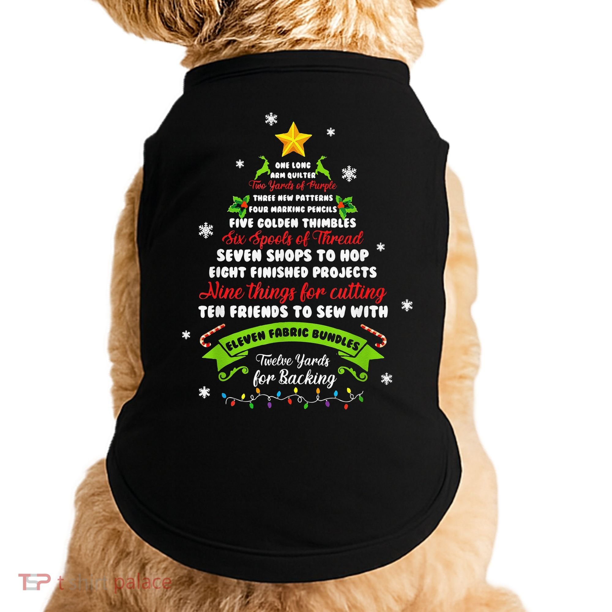 12 Days Of Christmas Funny Quilting Sewing Xmas Tree Lights Doggie Tank