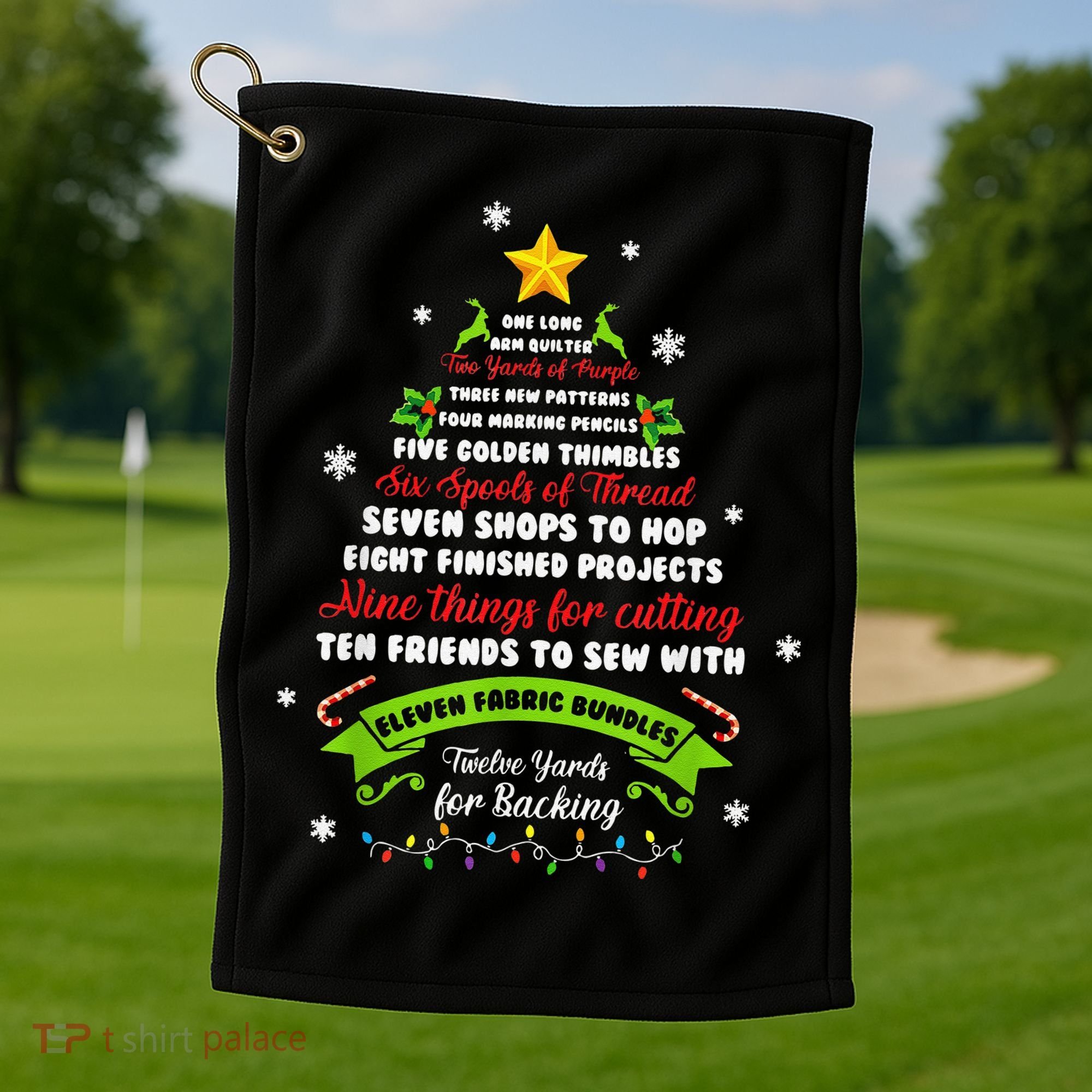 12 Days Of Christmas Funny Quilting Sewing Xmas Tree Lights Golf Towel