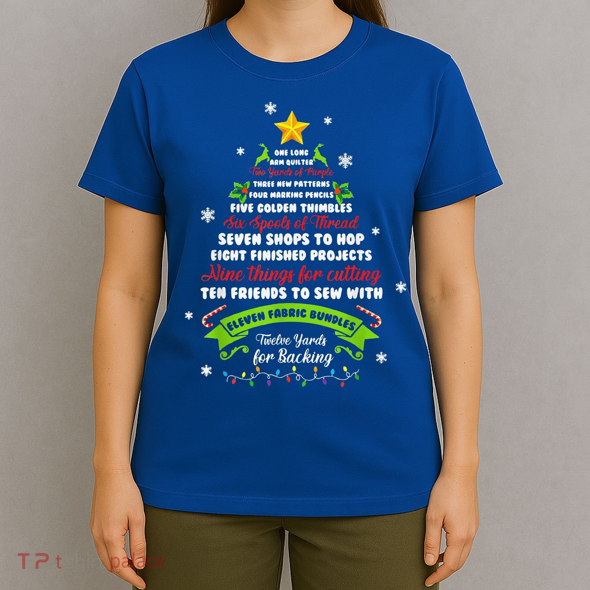 12 Days Of Christmas Funny Quilting Sewing Xmas Tree Lights T-Shirt