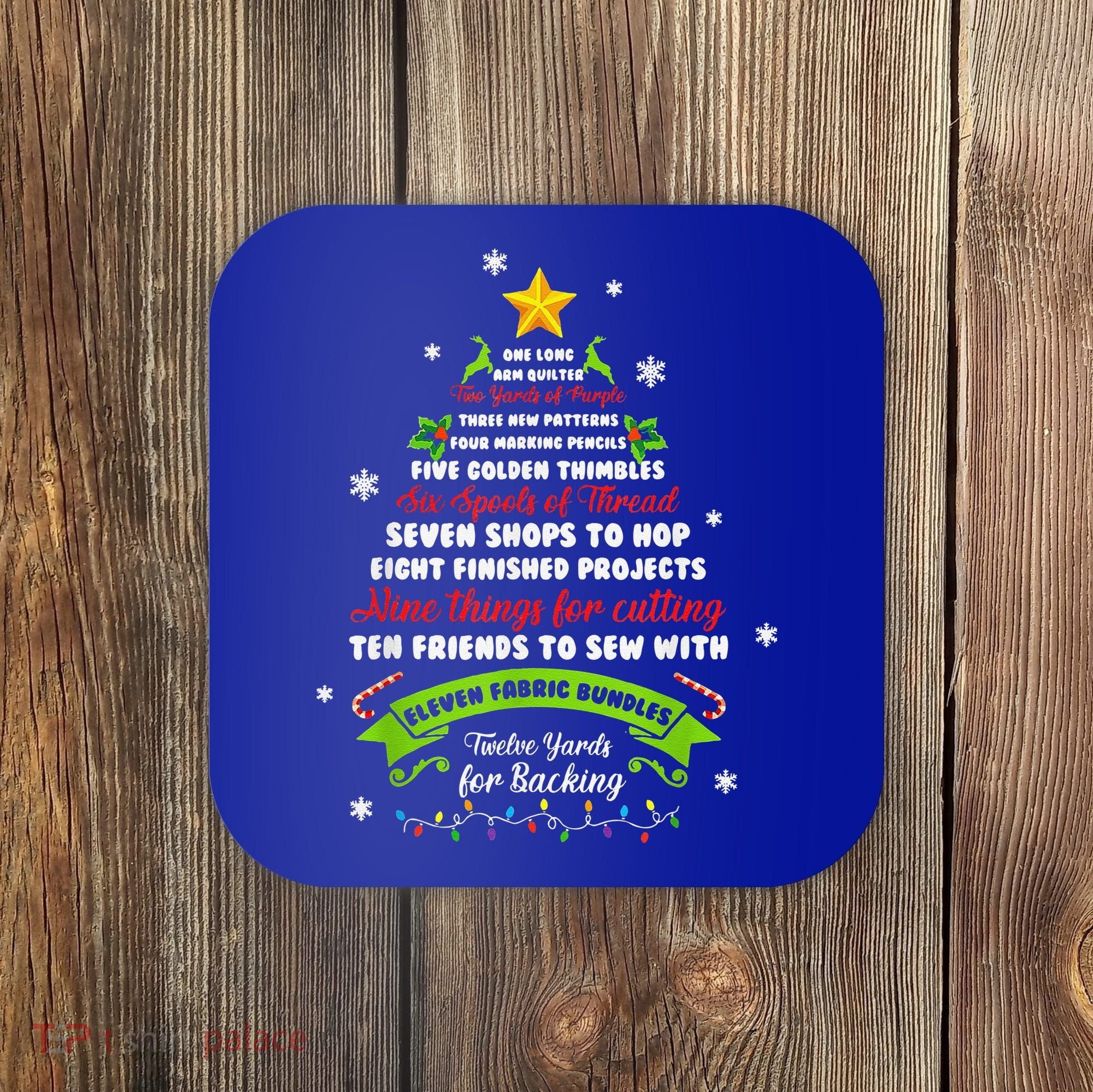 12 Days Of Christmas Funny Quilting Sewing Xmas Tree Lights Coaster
