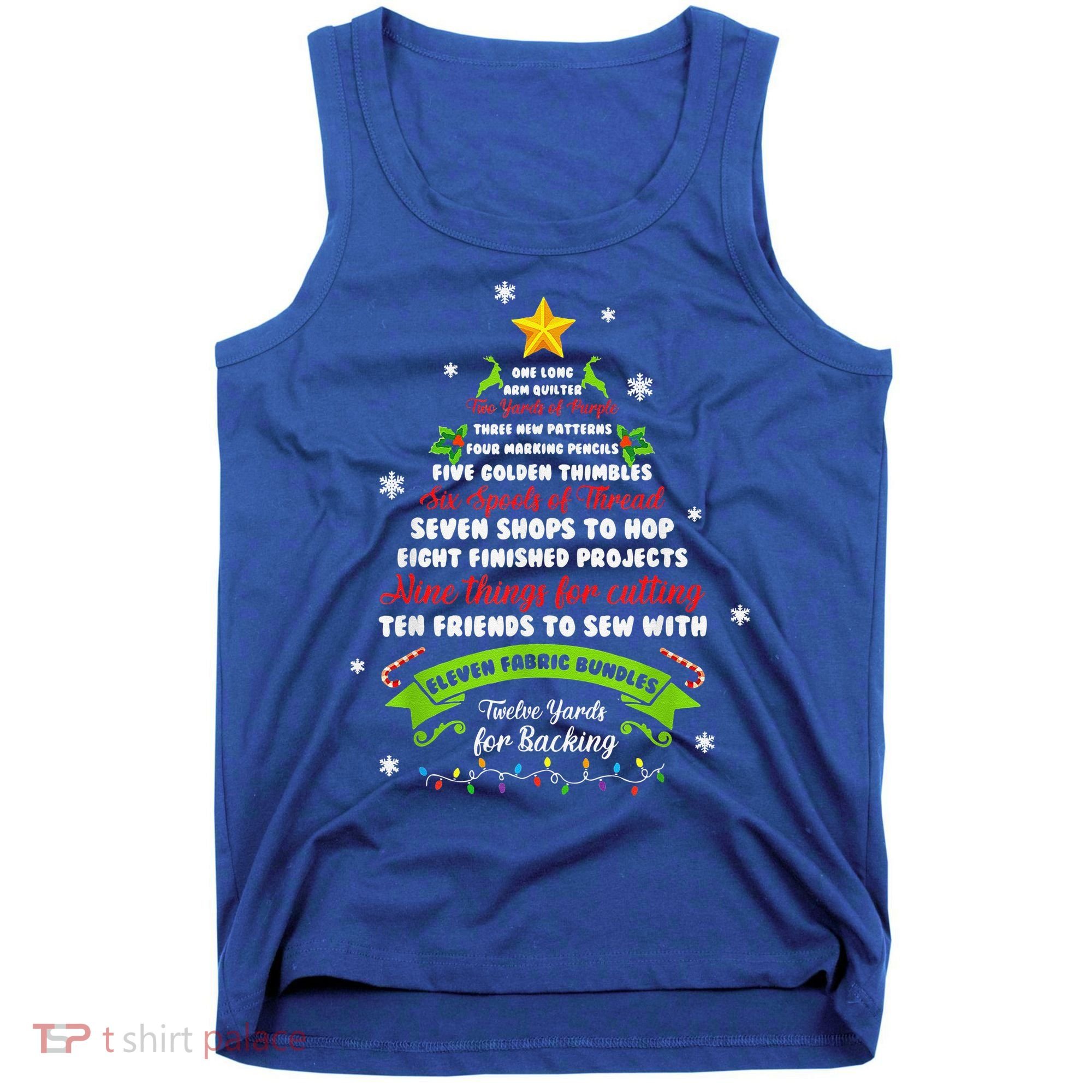 12 Days Of Christmas Funny Quilting Sewing Xmas Tree Lights Tank Top