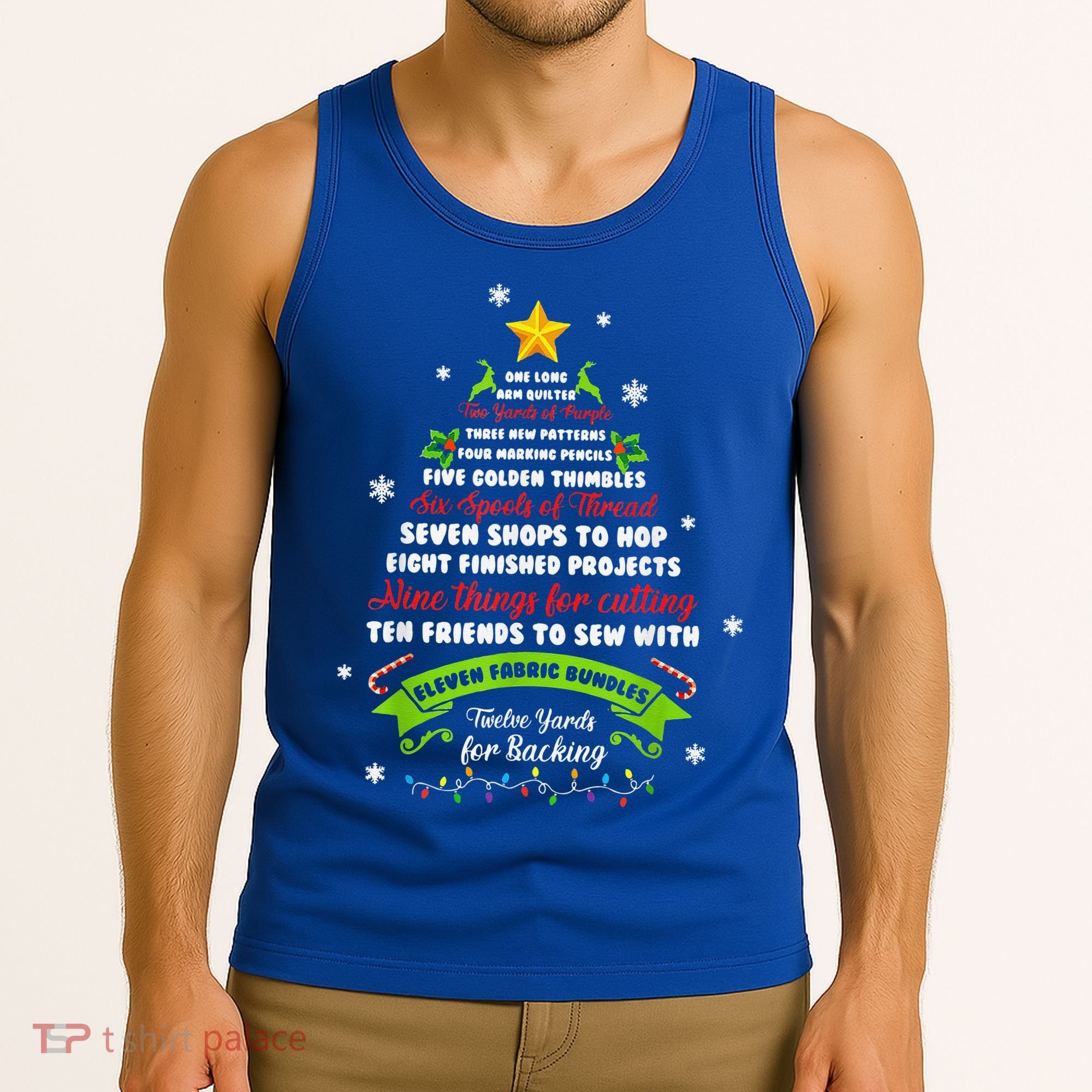 12 Days Of Christmas Funny Quilting Sewing Xmas Tree Lights Tank Top