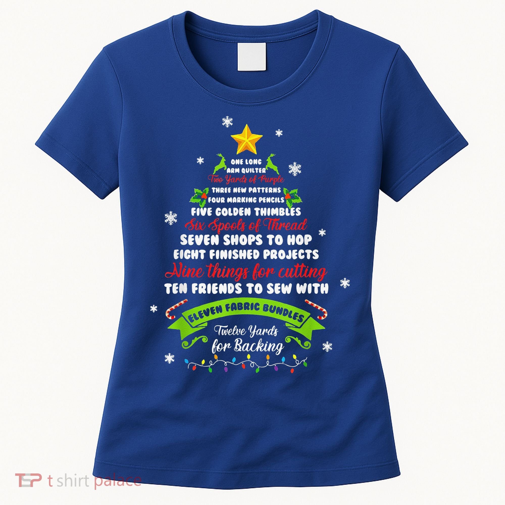 12 Days Of Christmas Funny Quilting Sewing Xmas Tree Lights Women's T-Shirt