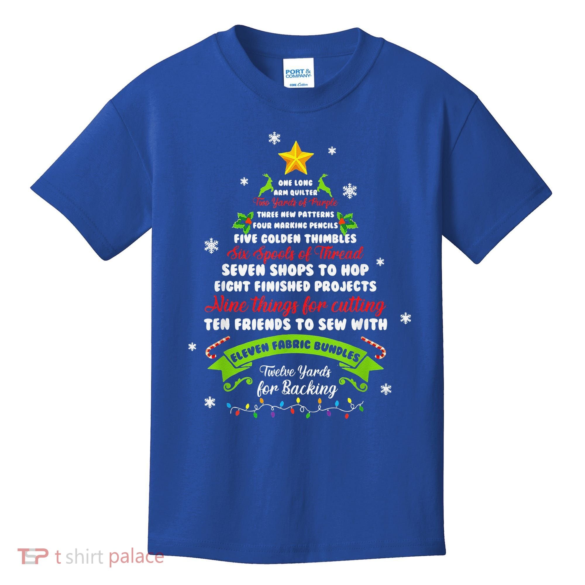 12 Days Of Christmas Funny Quilting Sewing Xmas Tree Lights Kids T-Shirt