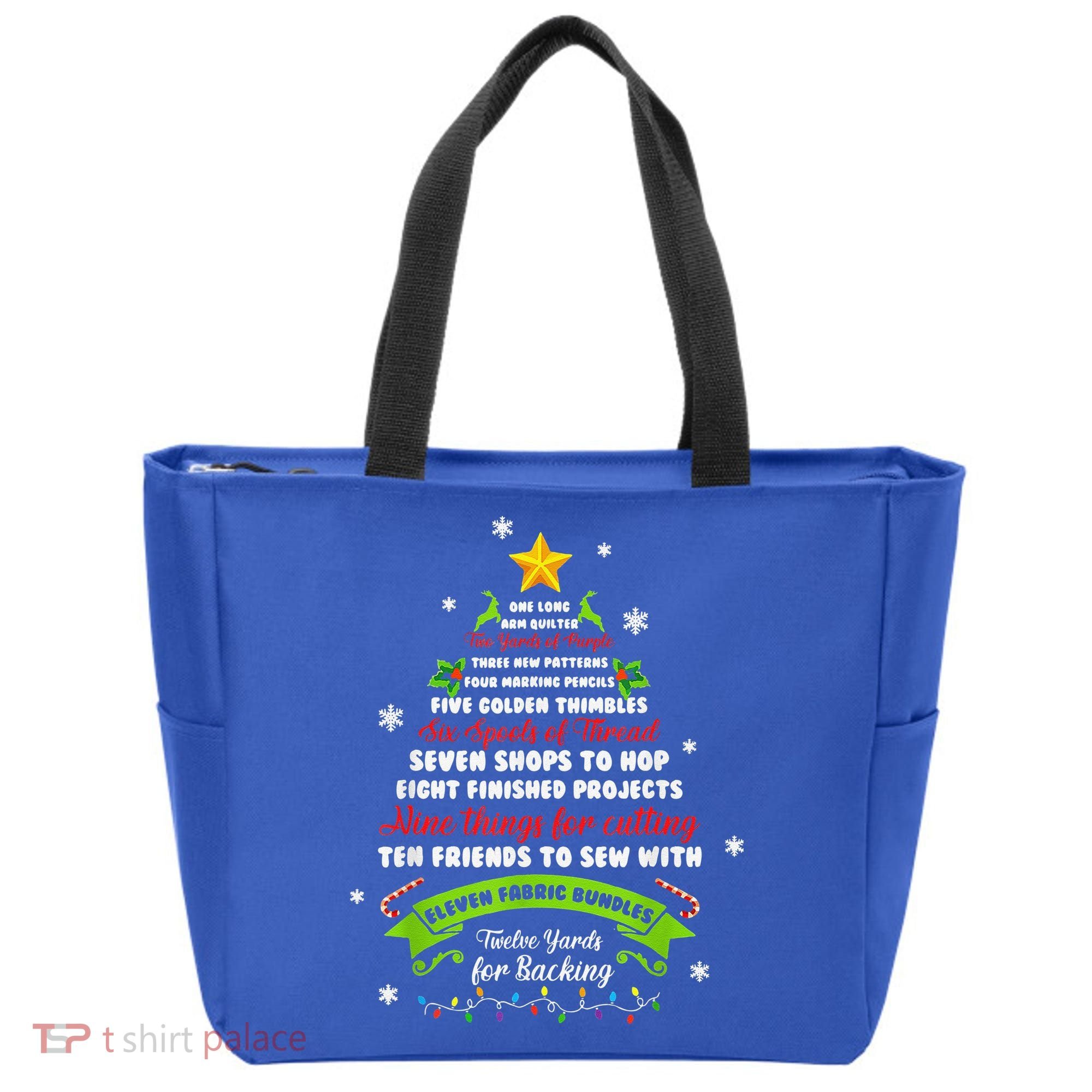 12 Days Of Christmas Funny Quilting Sewing Xmas Tree Lights Tote Bag