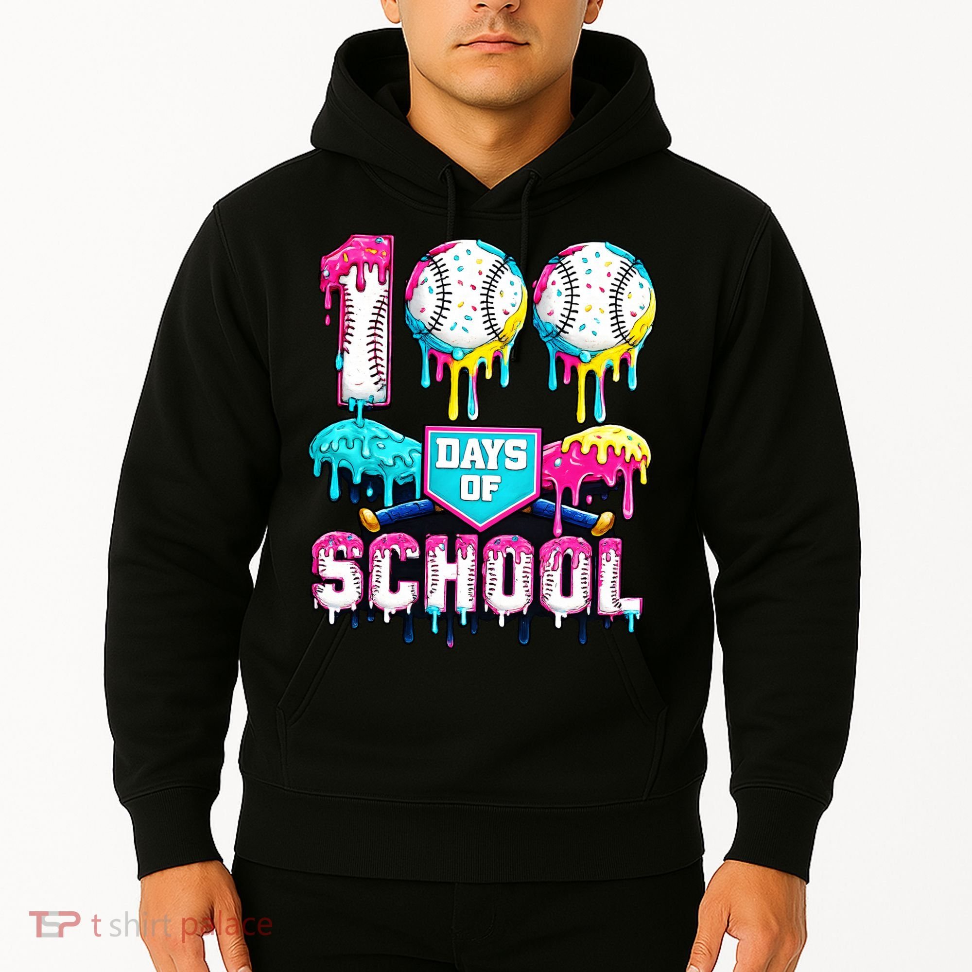 100 Days Of School 100th Day Ice Cream Drip Baseball Hoodie
