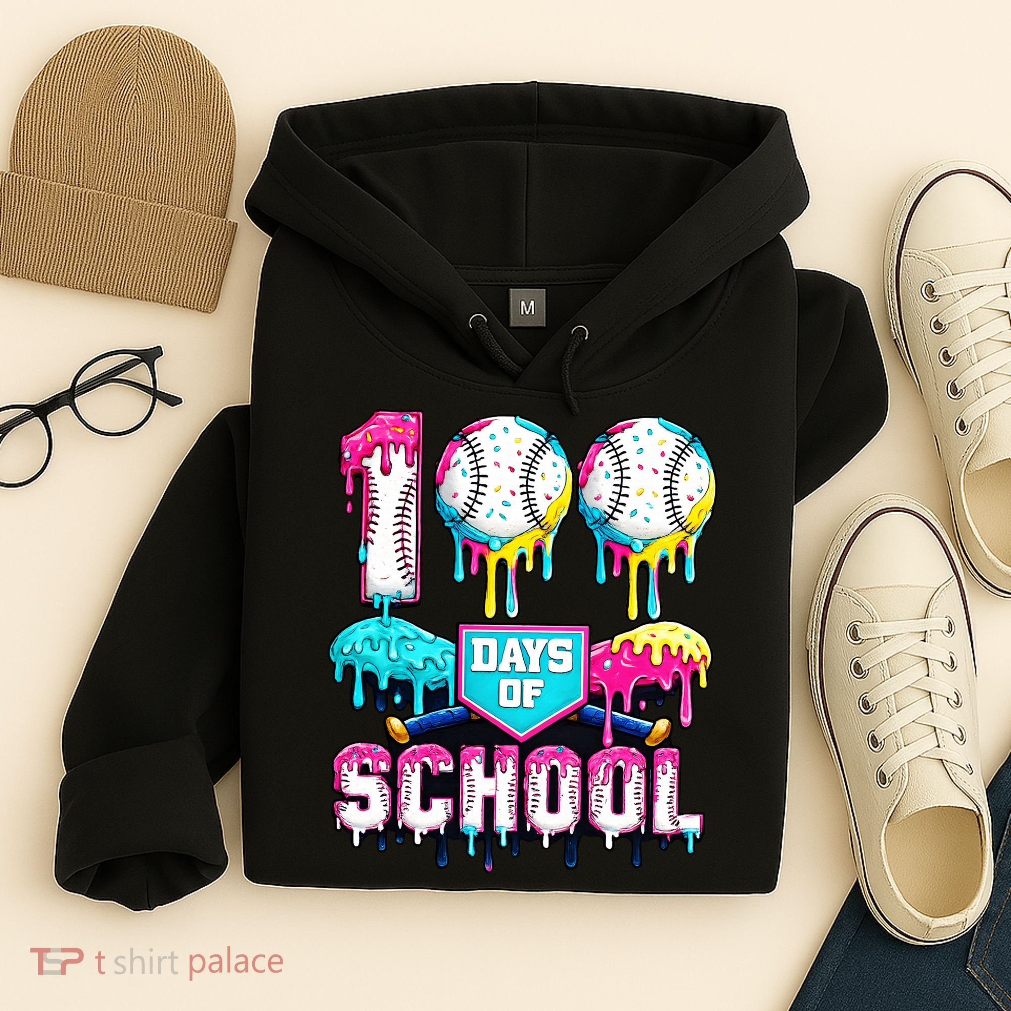 100 Days Of School 100th Day Ice Cream Drip Baseball Hoodie