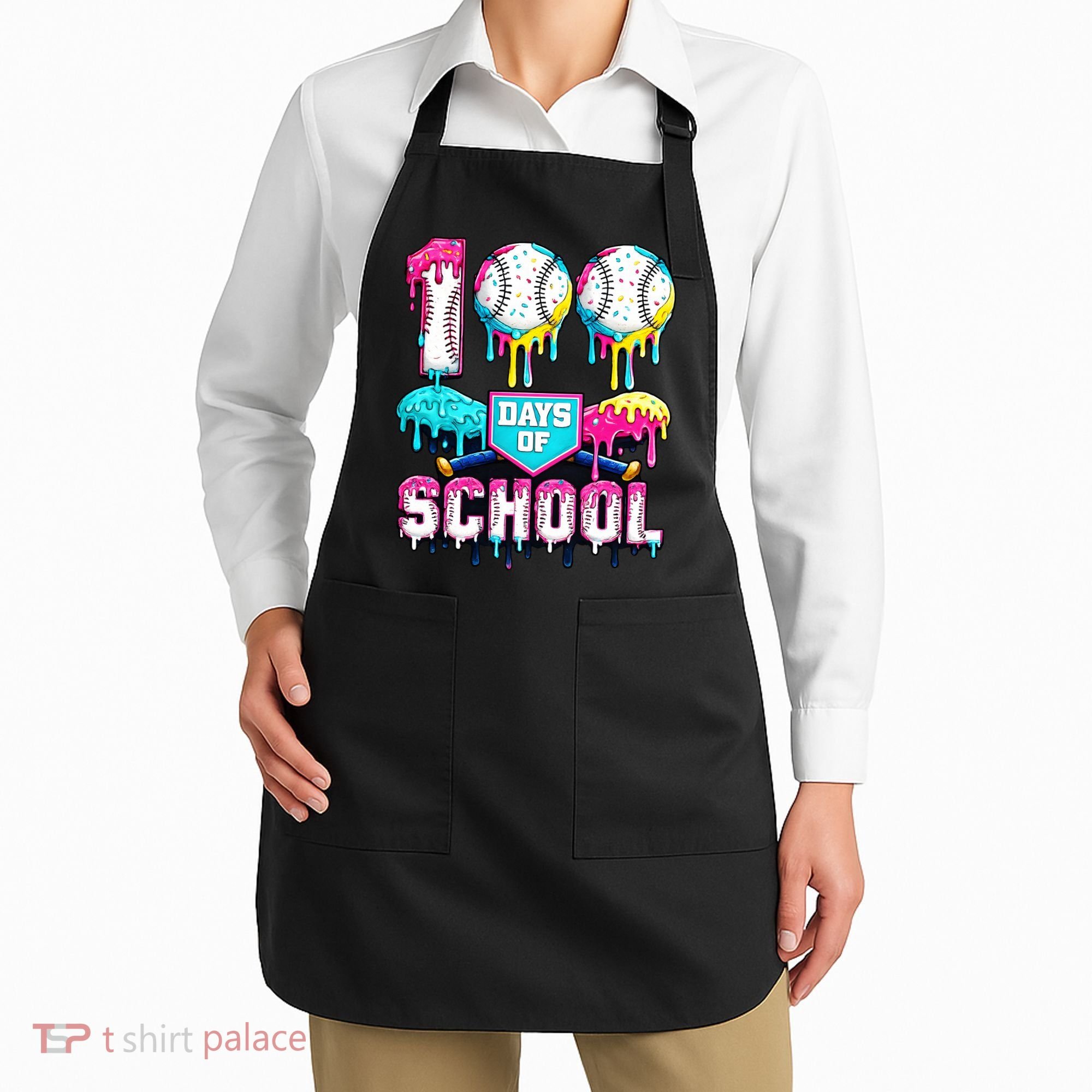 100 Days Of School 100th Day Ice Cream Drip Baseball Apron