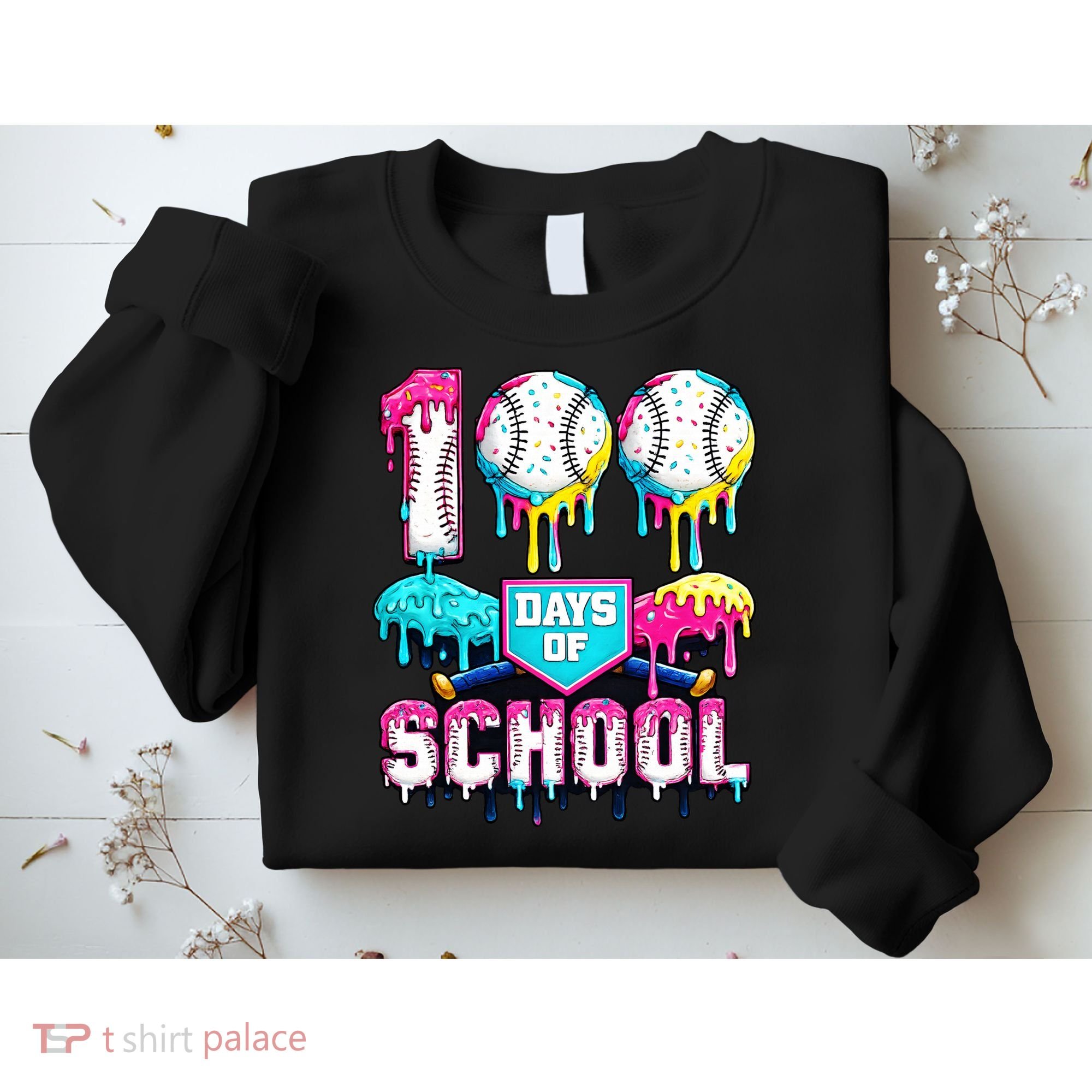 100 Days Of School 100th Day Ice Cream Drip Baseball Sweatshirt