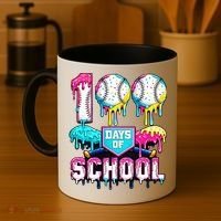 100 Days Of School 100th Day Ice Cream Drip Baseball Coffee Mug thumb 4