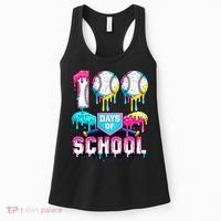100 Days Of School 100th Day Ice Cream Drip Baseball Women's Tank Top thumb 0