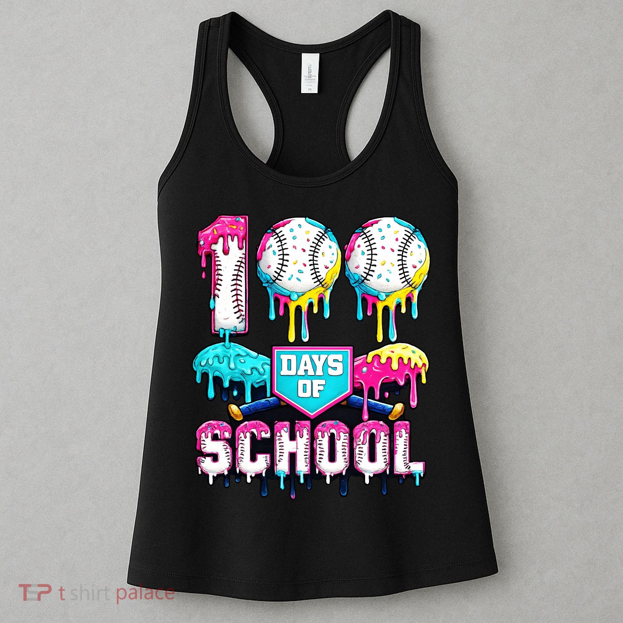100 Days Of School 100th Day Ice Cream Drip Baseball Women's Tank Top