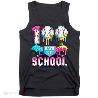 100 Days Of School 100th Day Ice Cream Drip Baseball Tank Top