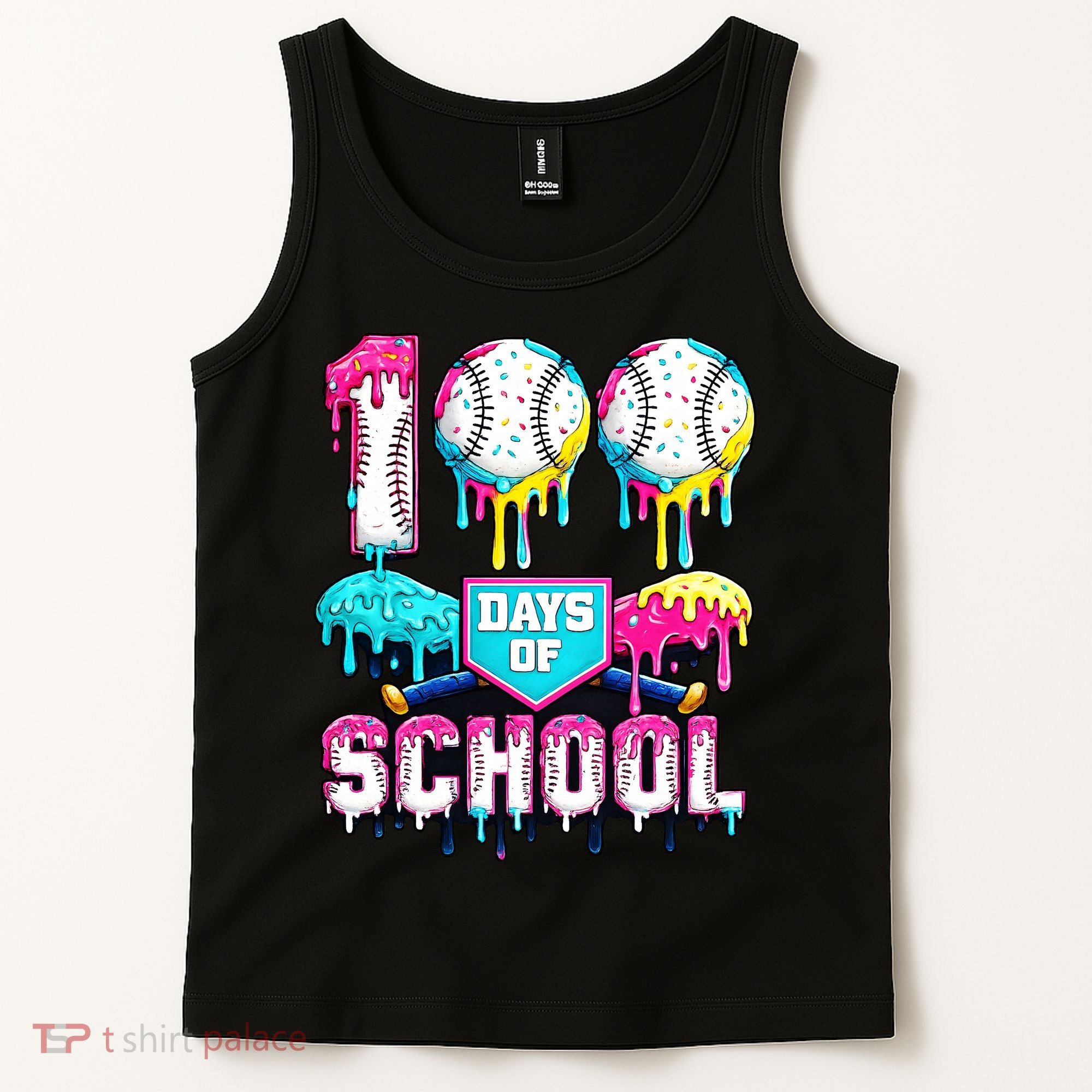 100 Days Of School 100th Day Ice Cream Drip Baseball Tank Top