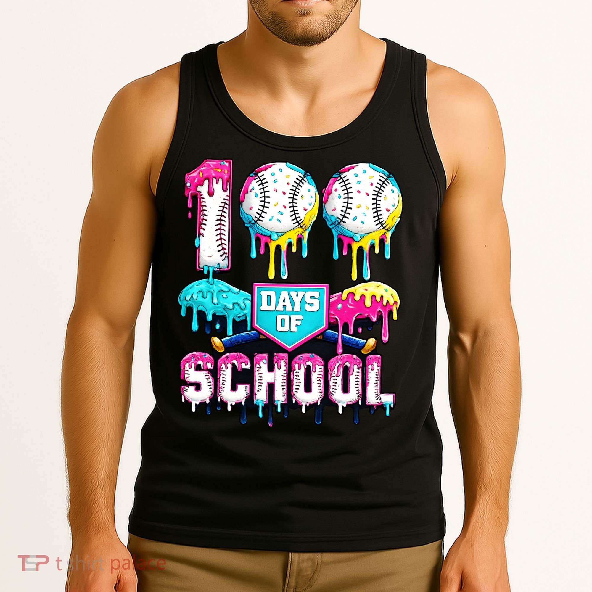 100 Days Of School 100th Day Ice Cream Drip Baseball Tank Top