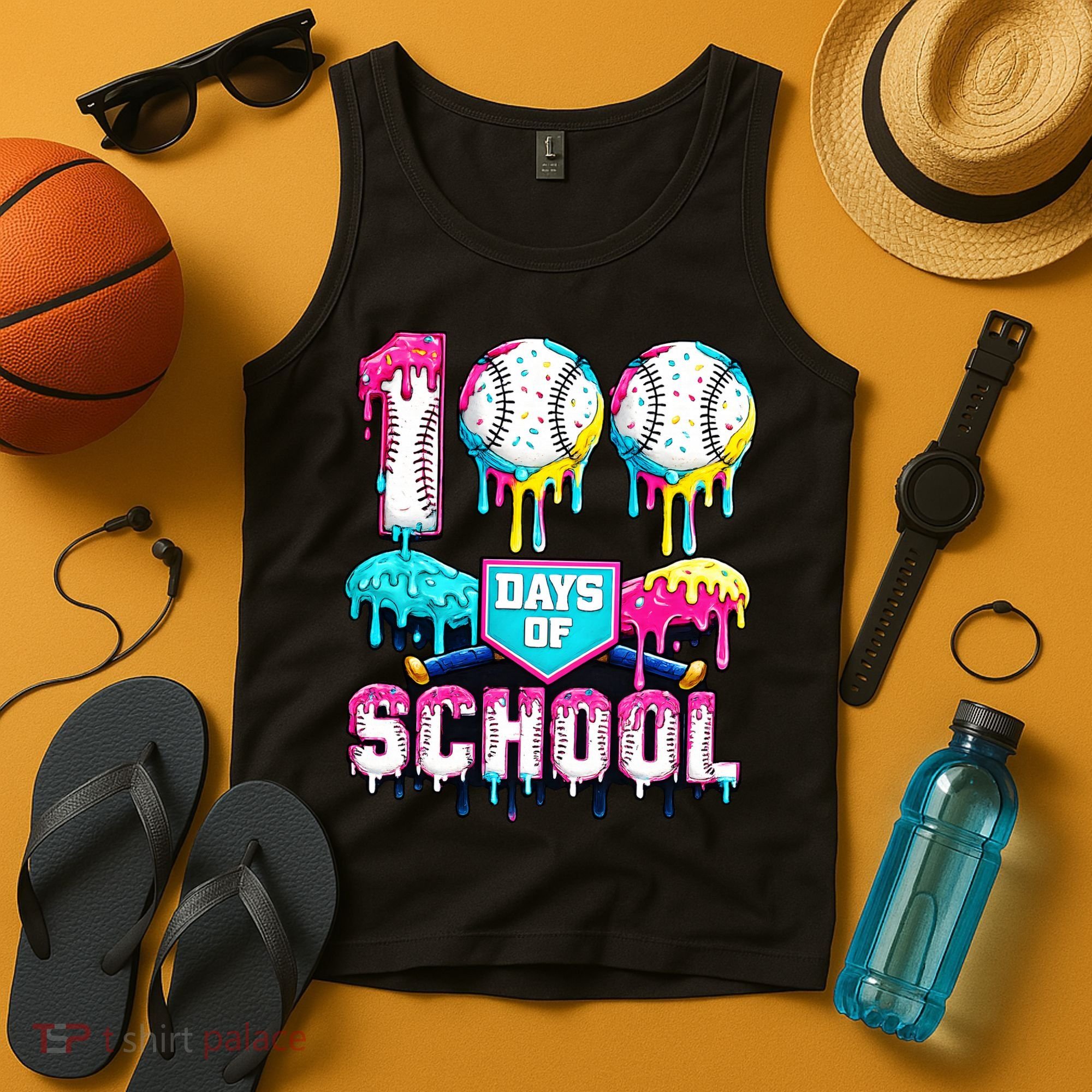 100 Days Of School 100th Day Ice Cream Drip Baseball Tank Top